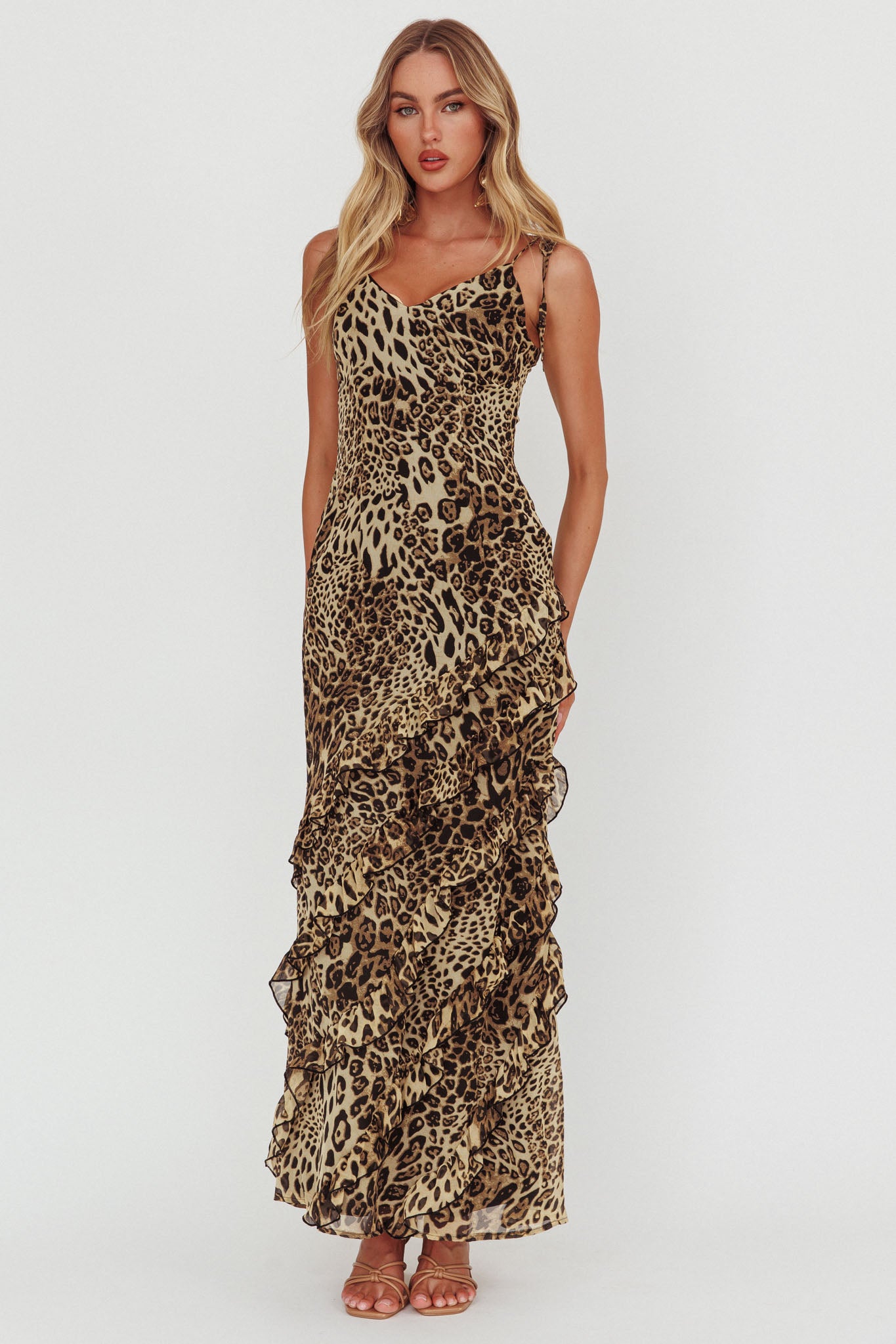 Dreamy Day Ruffle Trim Maxi Dress Leopard-Maymioy