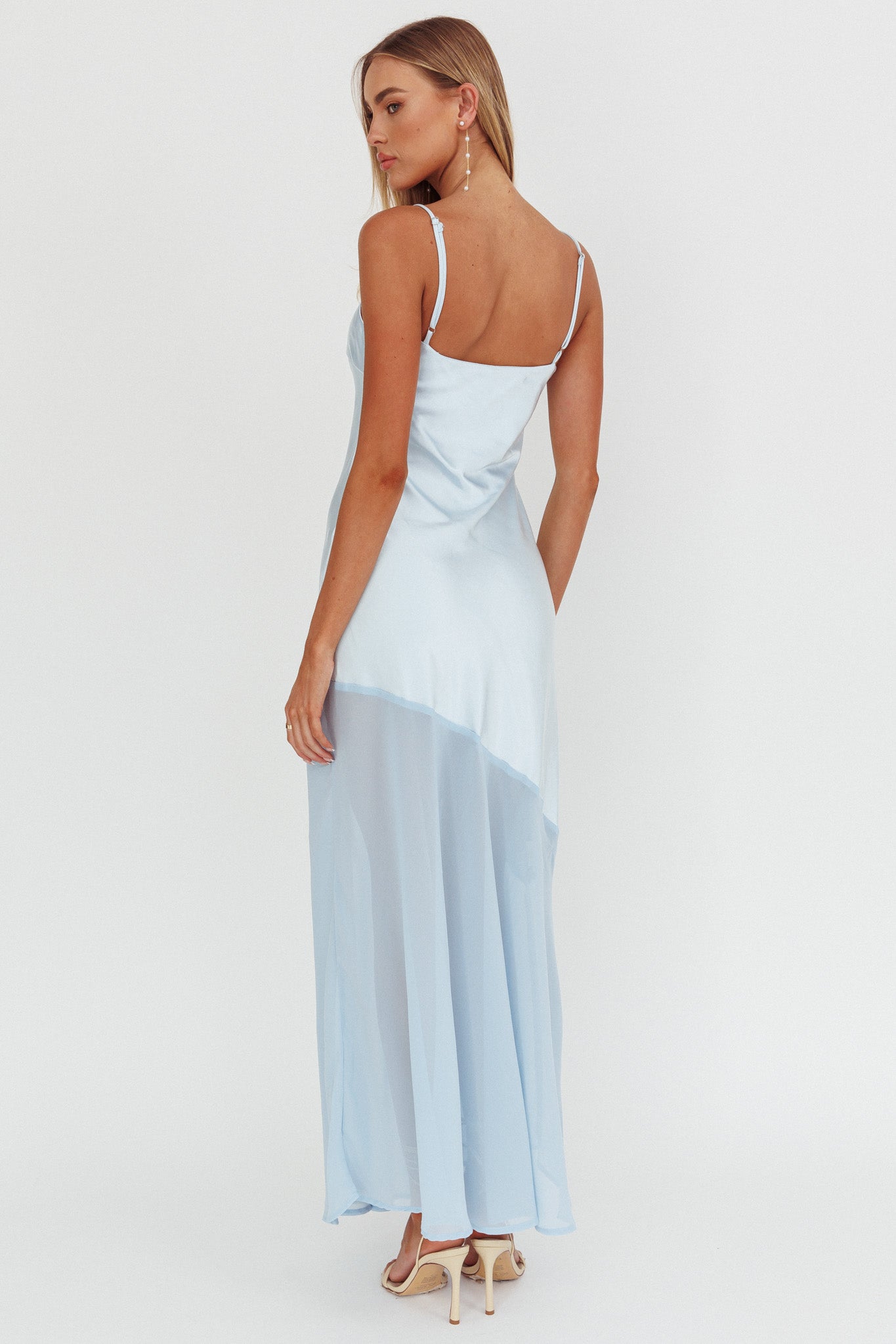 Gilded Dream Chiffon Hem Maxi Dress Baby Blue-Maymioy