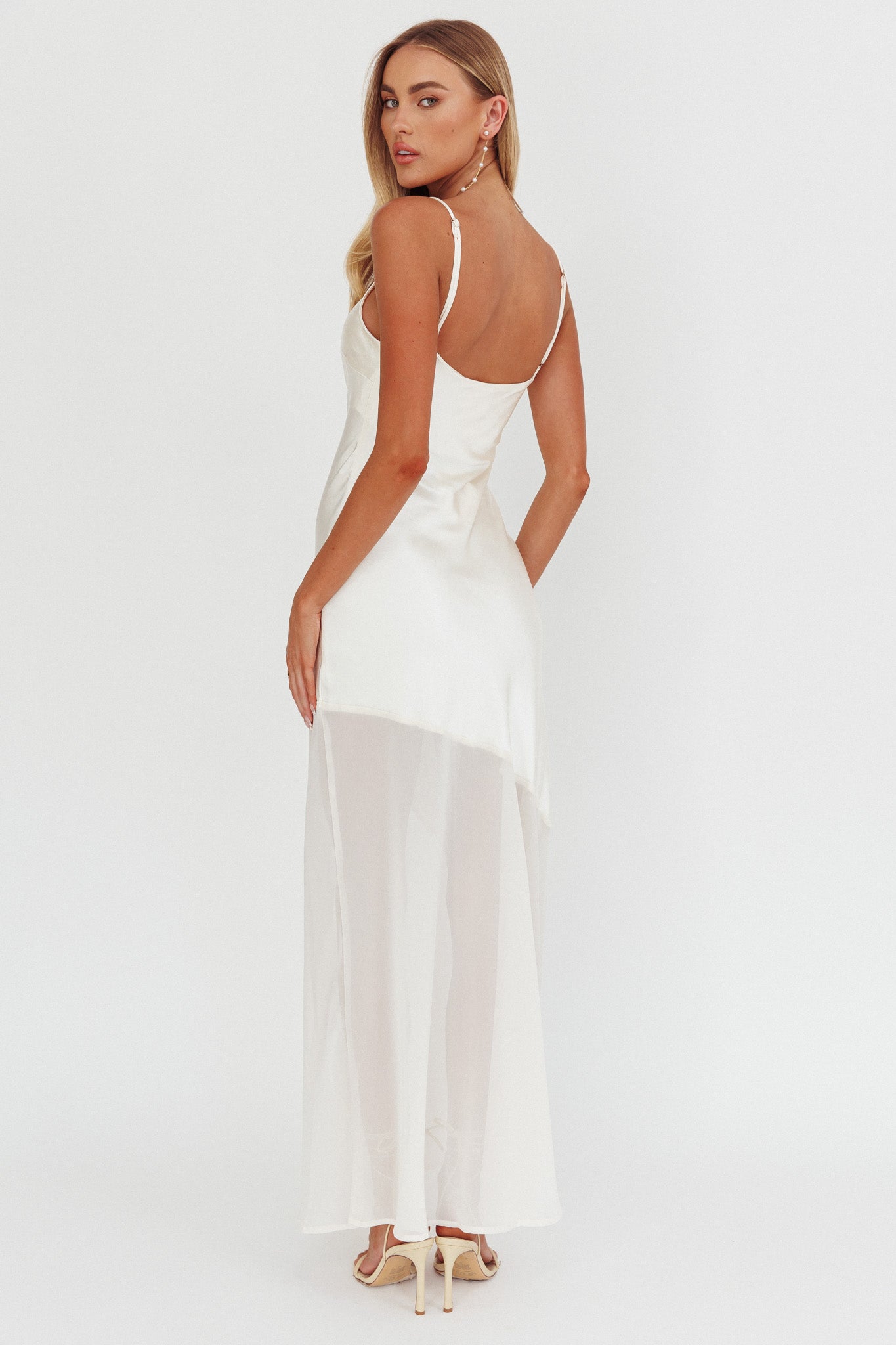 Gilded Dream Chiffon Hem Maxi Dress Oyster-Maymioy