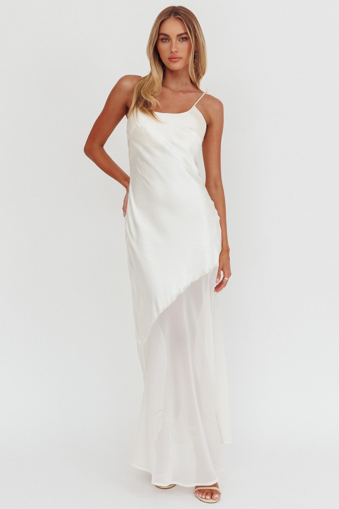 Gilded Dream Chiffon Hem Maxi Dress Oyster-Maymioy