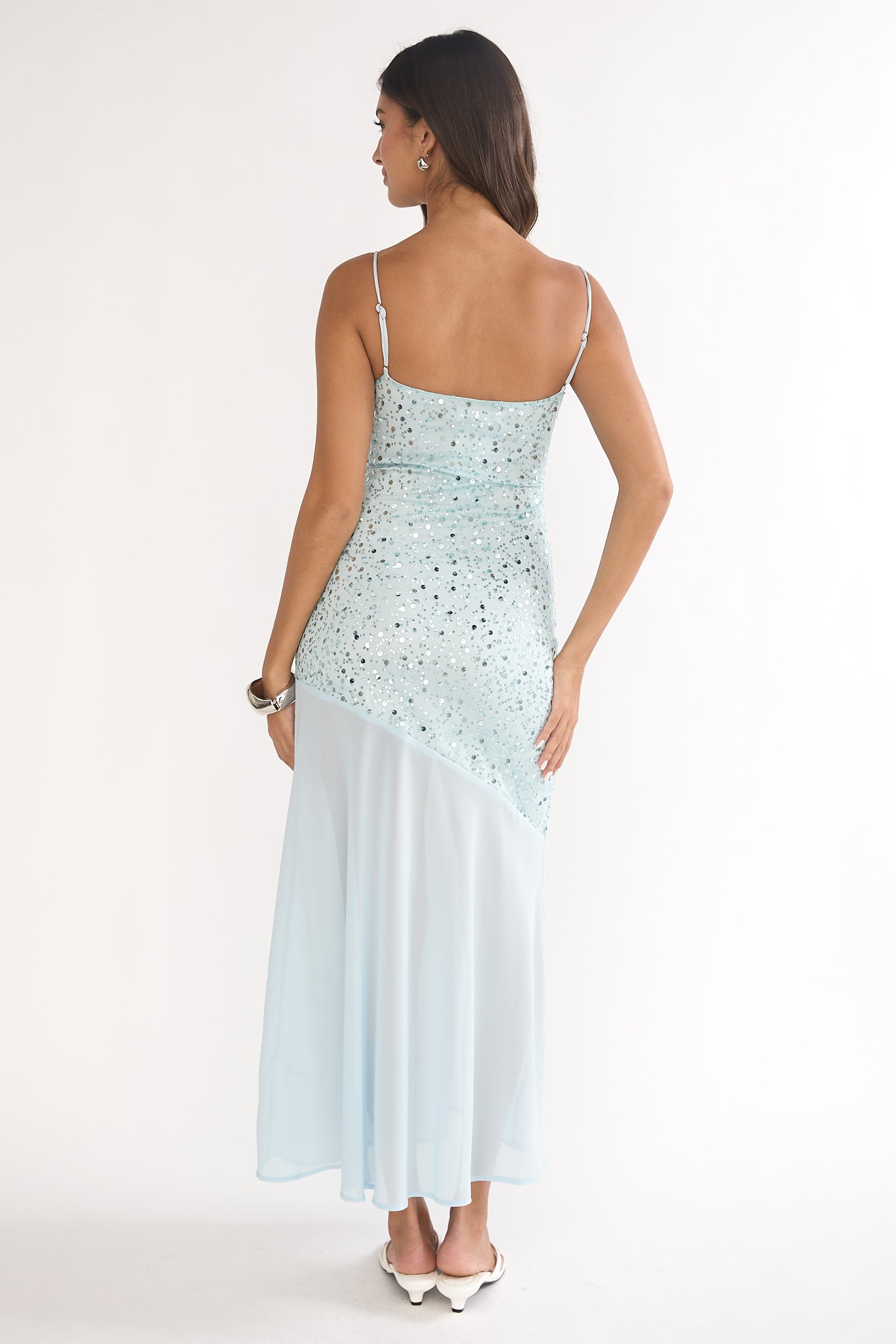 Gilded Dream Chiffon Hem Maxi Dress Sequin Sage-Maymioy
