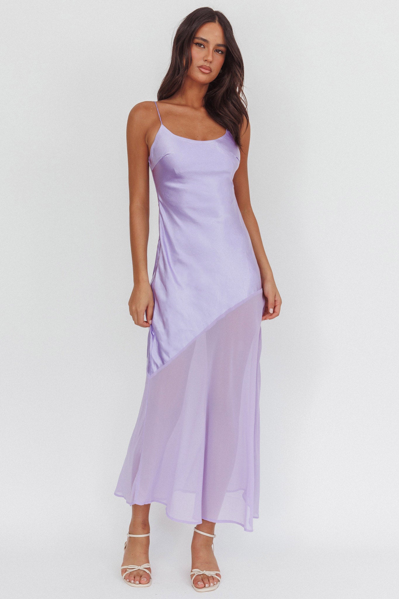 Gilded Dream Chiffon Hem Maxi Dress Lilac-Maymioy
