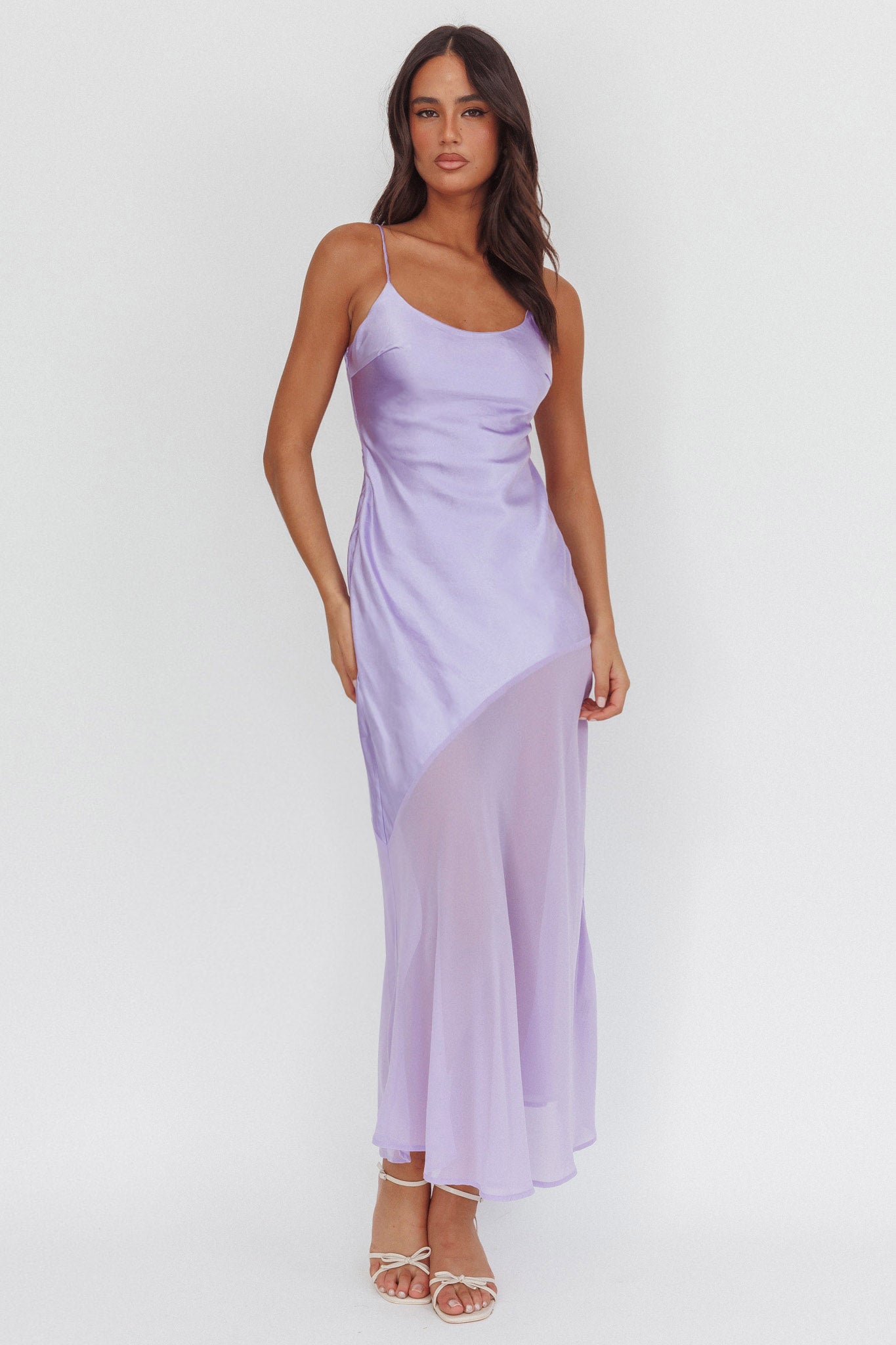 Gilded Dream Chiffon Hem Maxi Dress Lilac-Maymioy