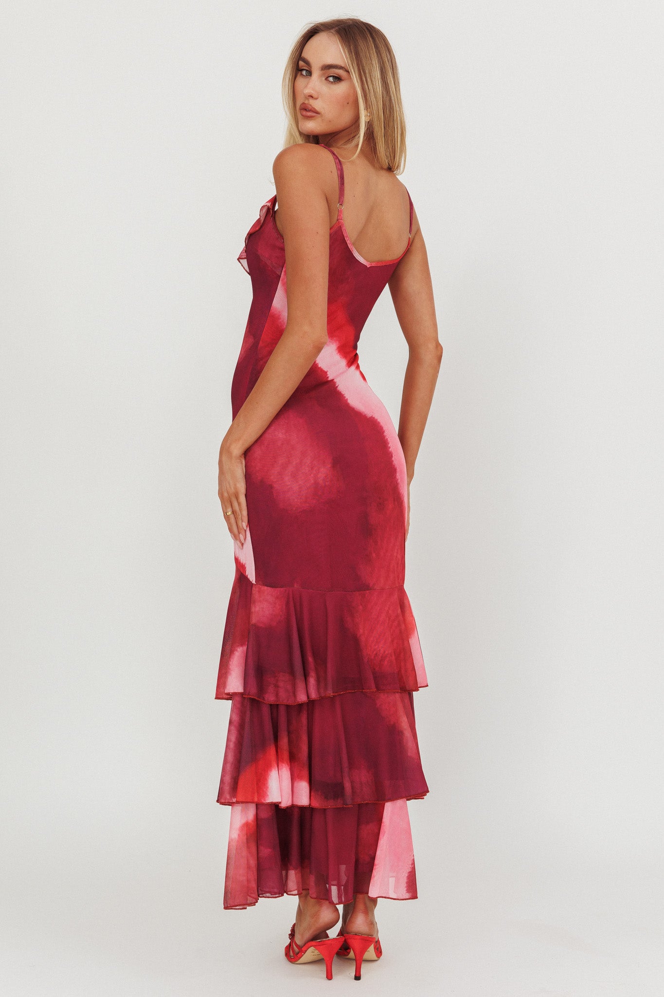 Oskar Tiered Ruffle Hem Mermaid Maxi Dress Pink-Maymioy