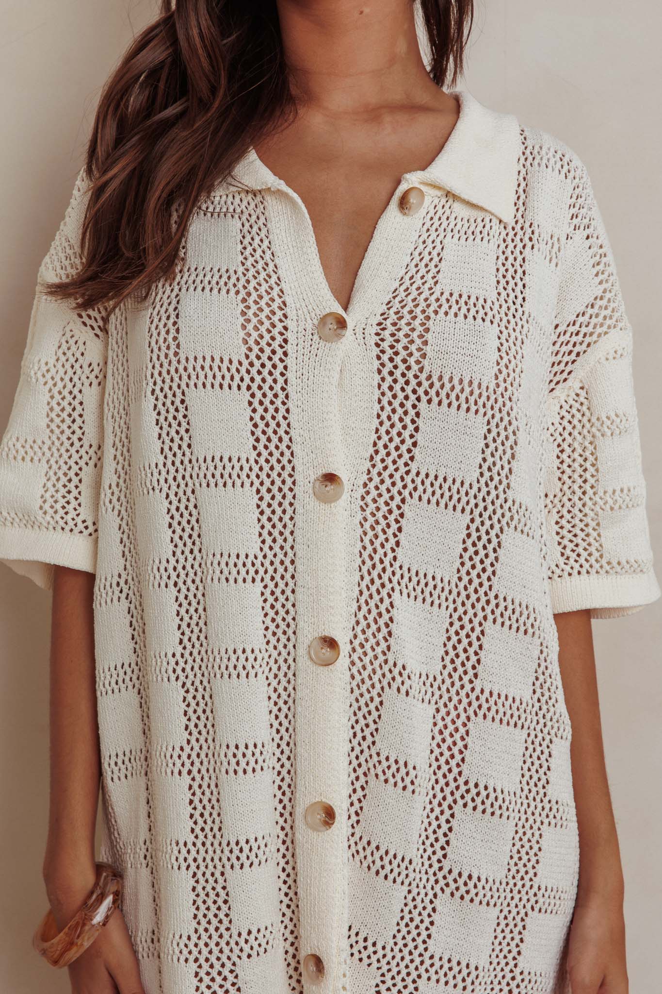 Best Friend Knit Shirt Dress Beige-Maymioy