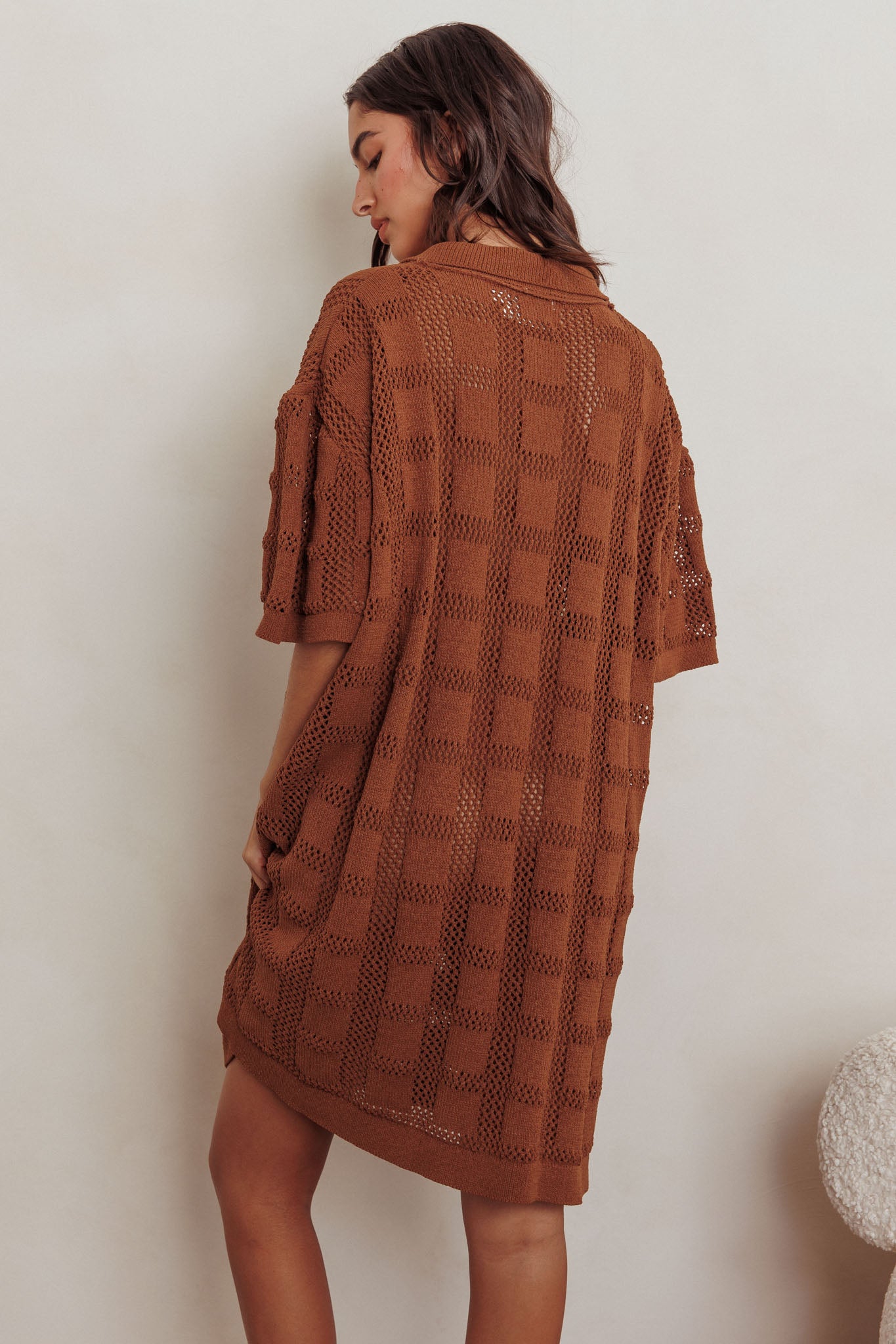 Best Friend Knit Shirt Dress Chocolate-Maymioy