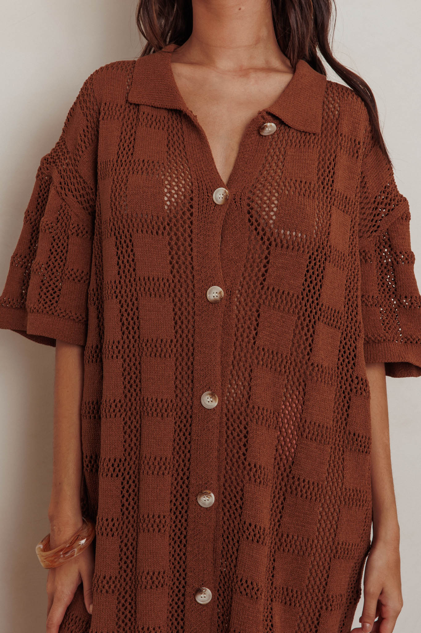 Best Friend Knit Shirt Dress Chocolate-Maymioy