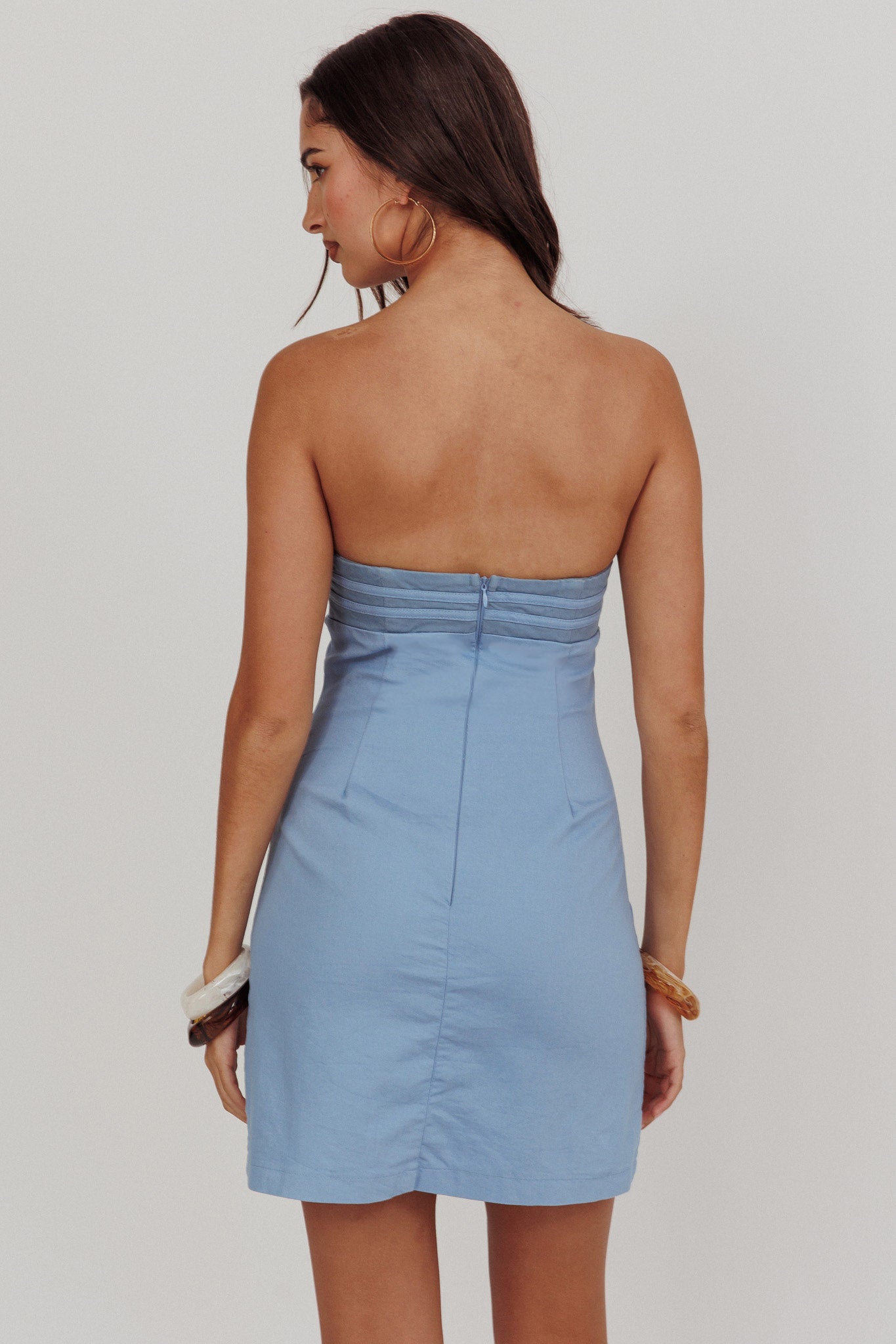 Caffeine Bow Detail Strapless Mini Dress Denim-Maymioy