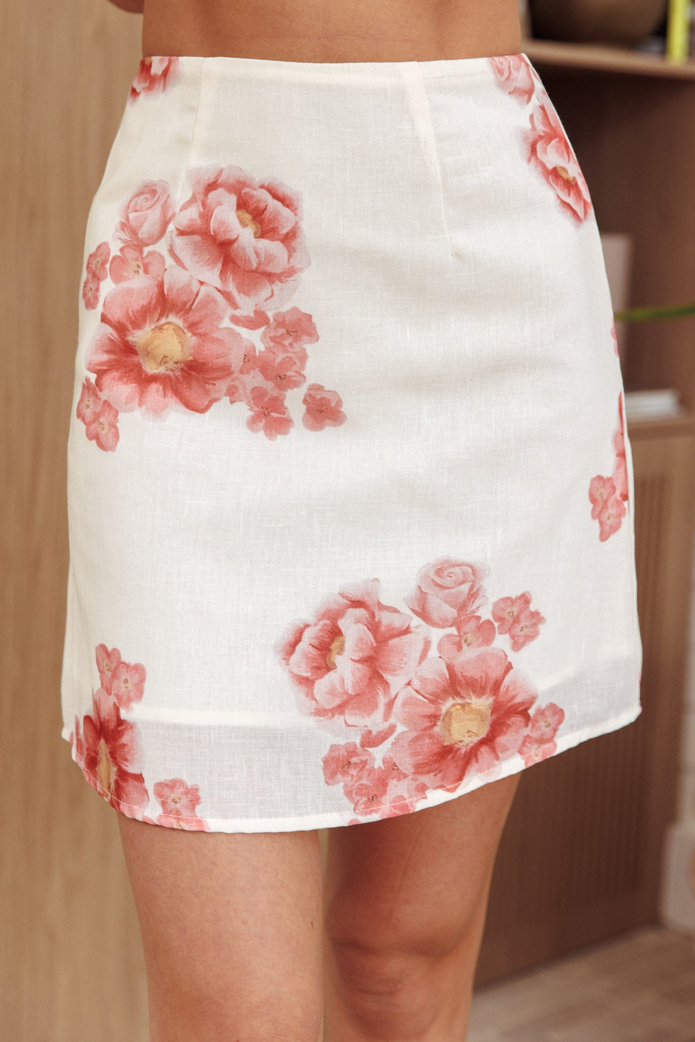 Sunlit Grove A-Line Mini Skirt Floral Cream/Red-Maymioy