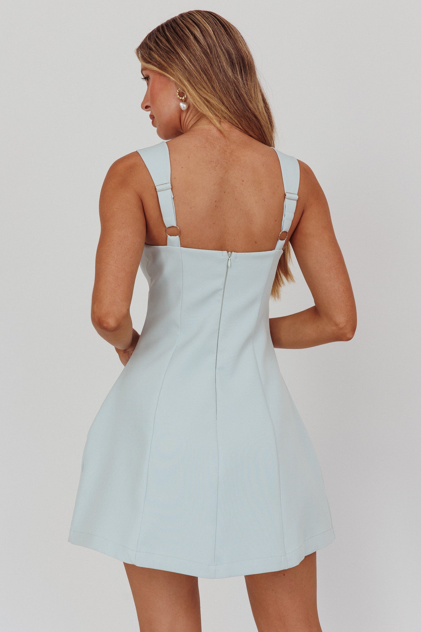 Jordy Structured A-Line Mini Dress Ice Blue-Maymioy
