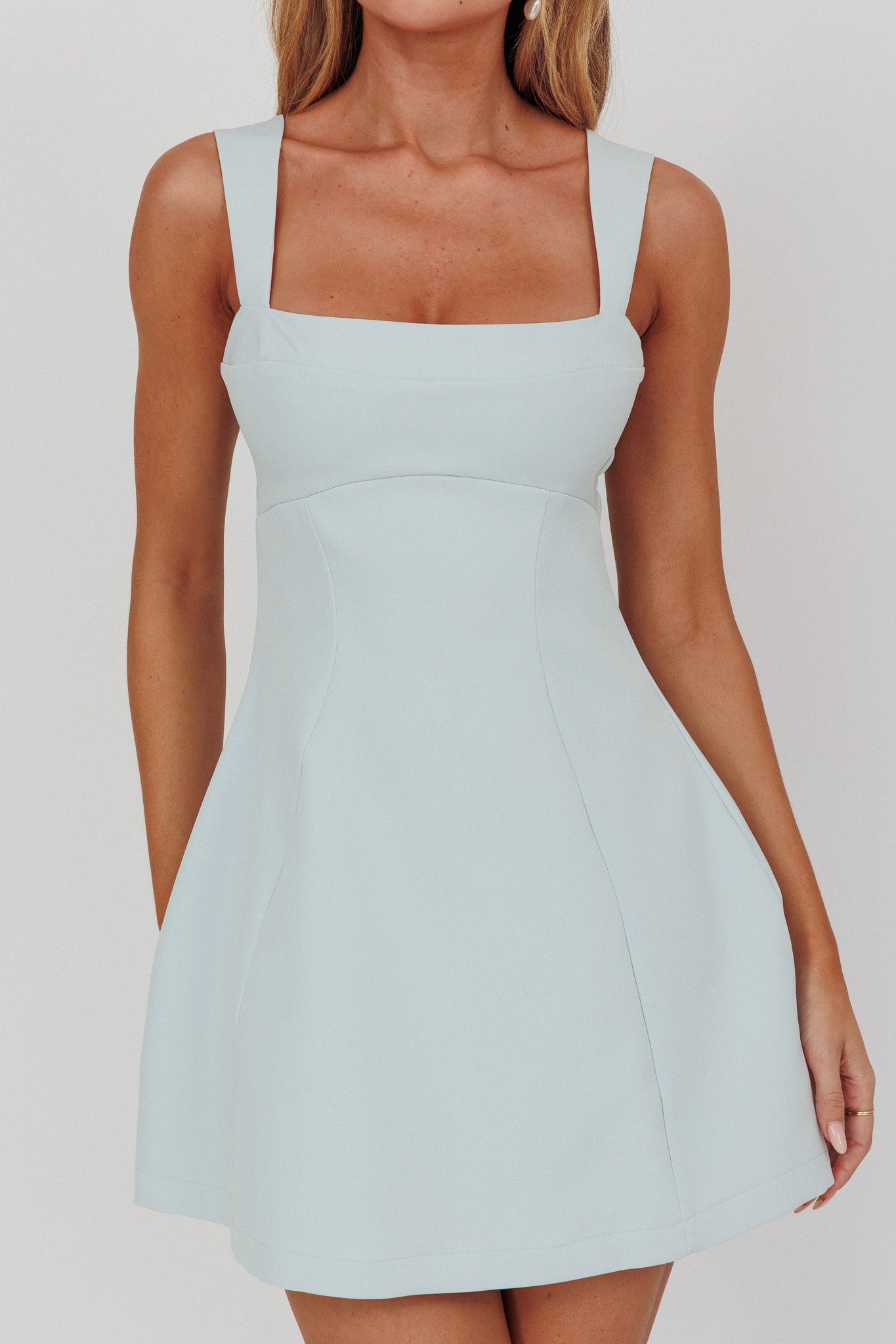 Jordy Structured A-Line Mini Dress Ice Blue-Maymioy