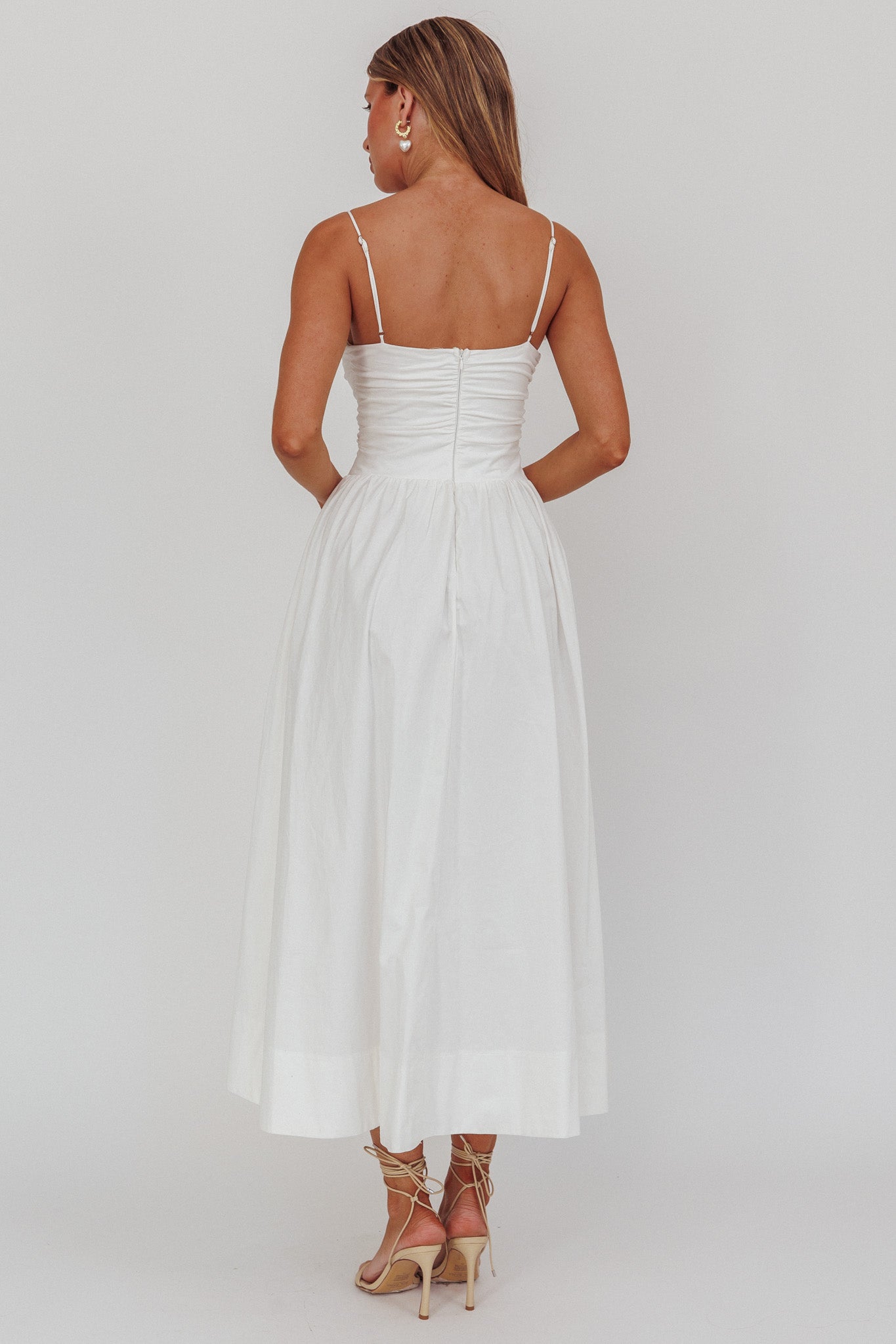 Ezrah A-Line Rosette Maxi Dress White-Maymioy