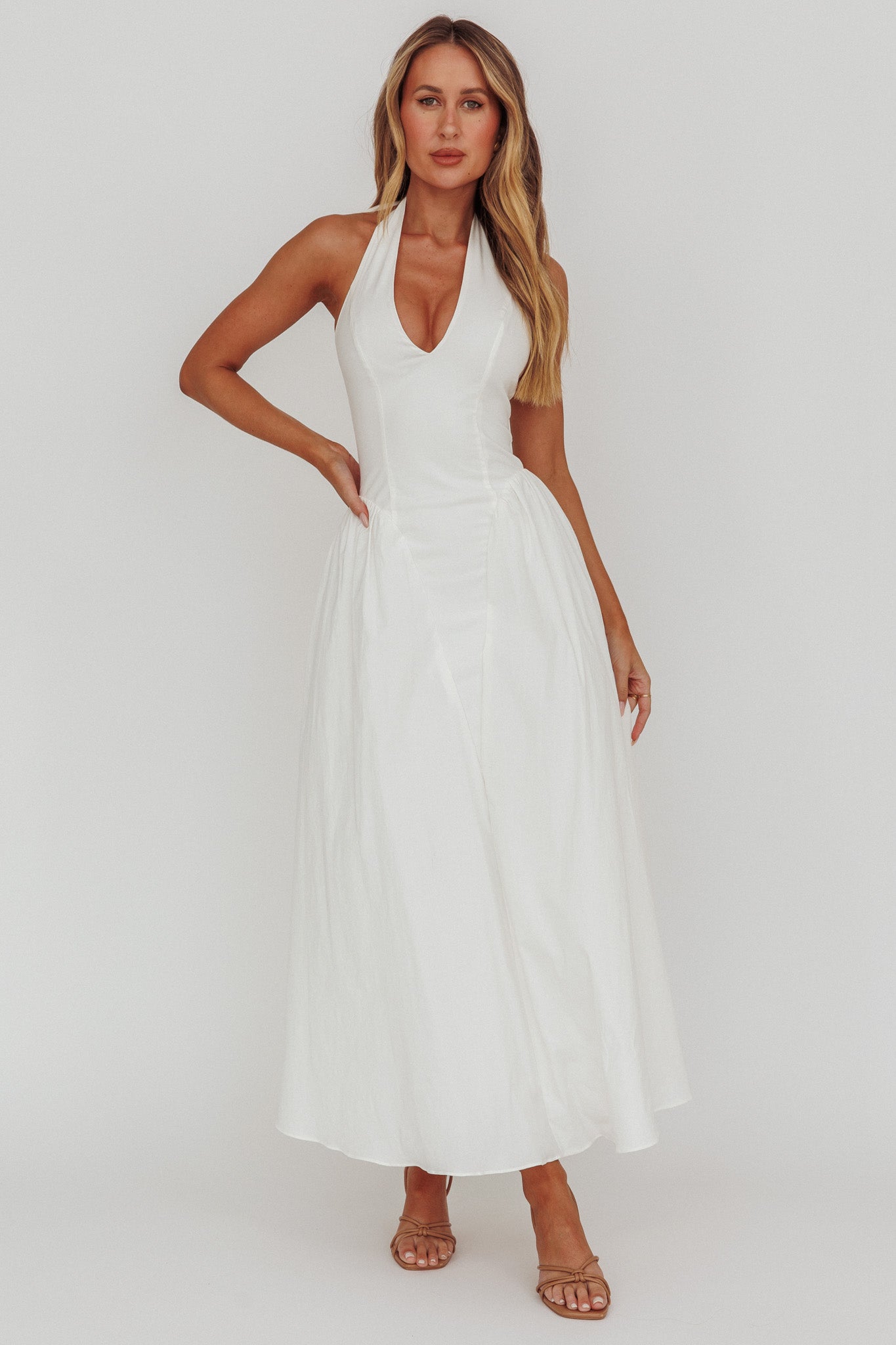El Corazon Halterneck Maxi Dress Cream-Maymioy