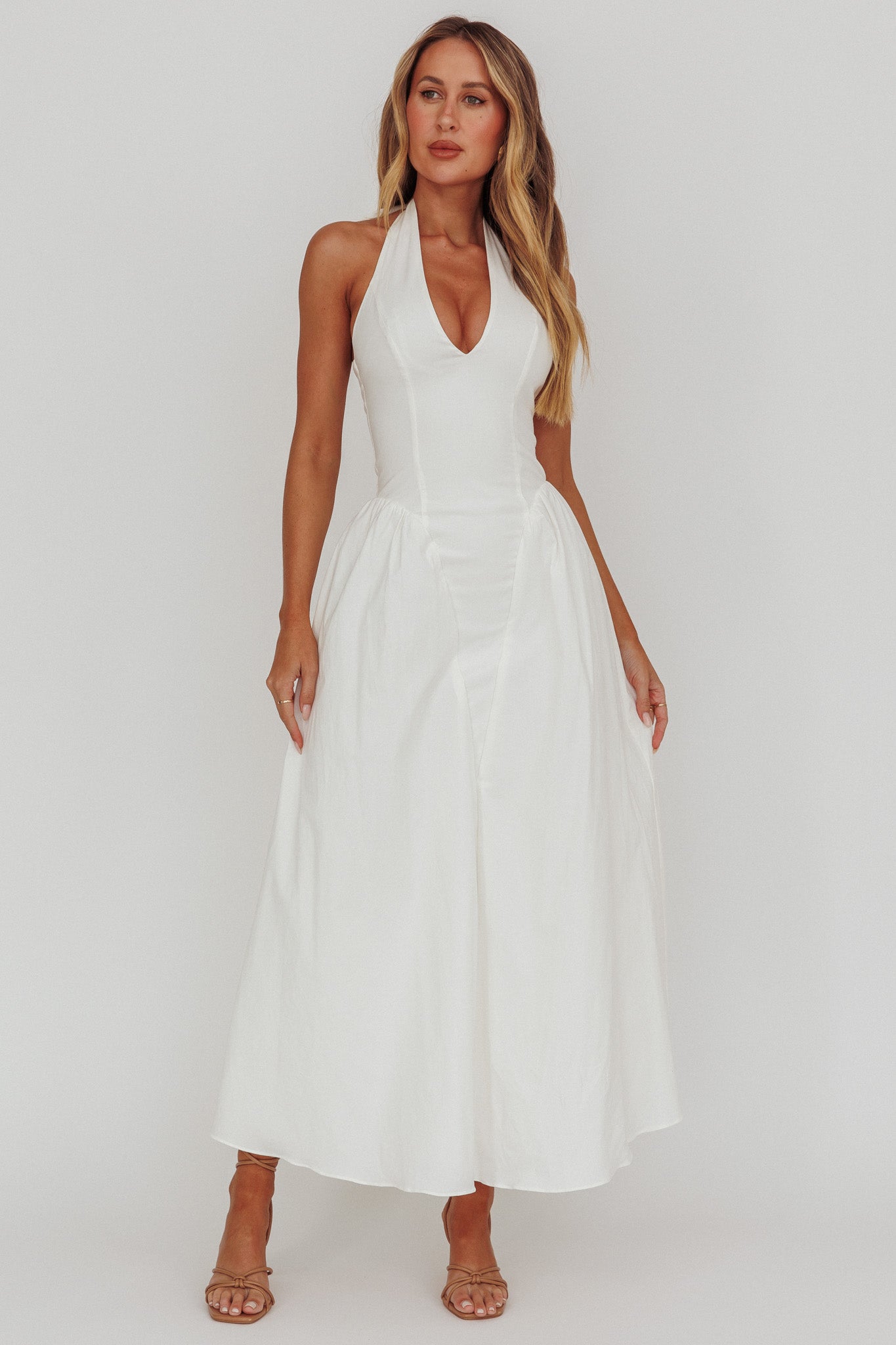 El Corazon Halterneck Maxi Dress Cream-Maymioy