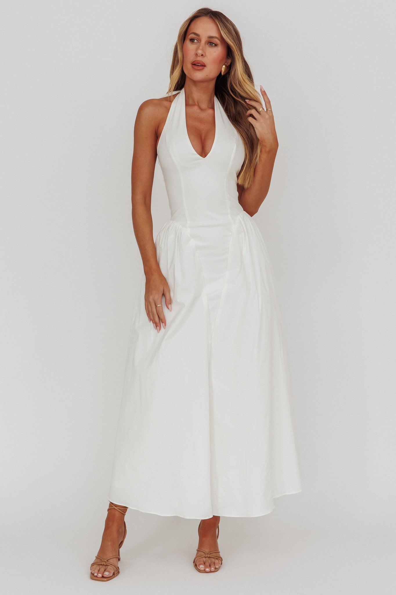 El Corazon Halterneck Maxi Dress Cream-Maymioy