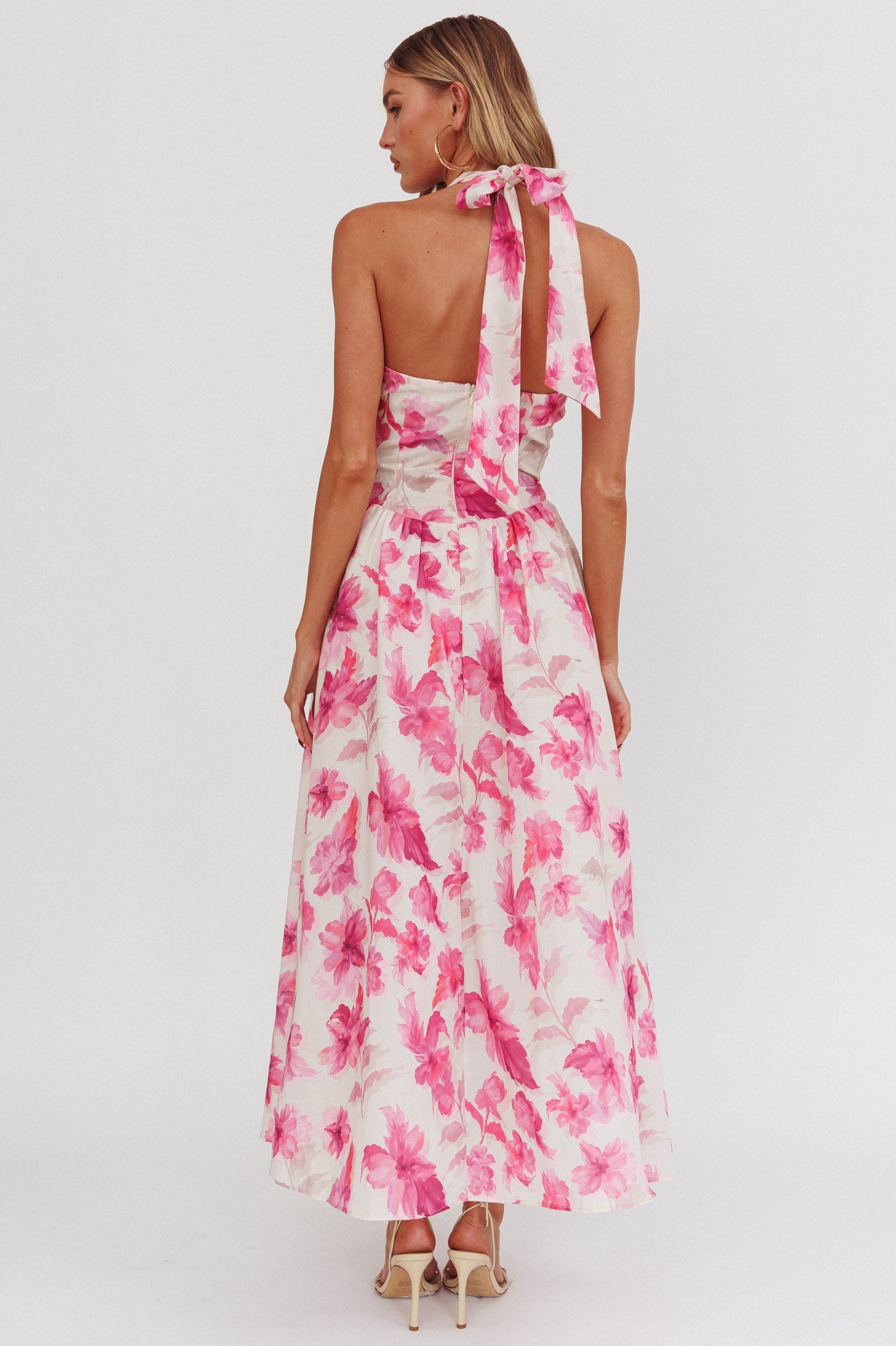 El Corazon Halterneck Dress Floral Pink-Maymioy