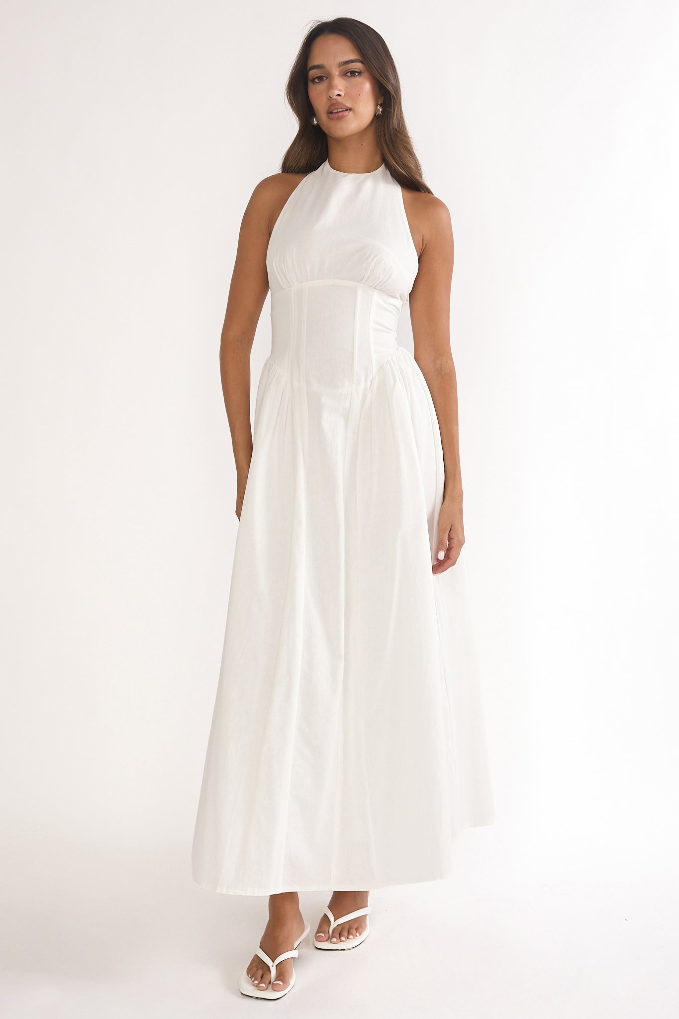 El Corazon High Halterneck Maxi Dress White-Maymioy