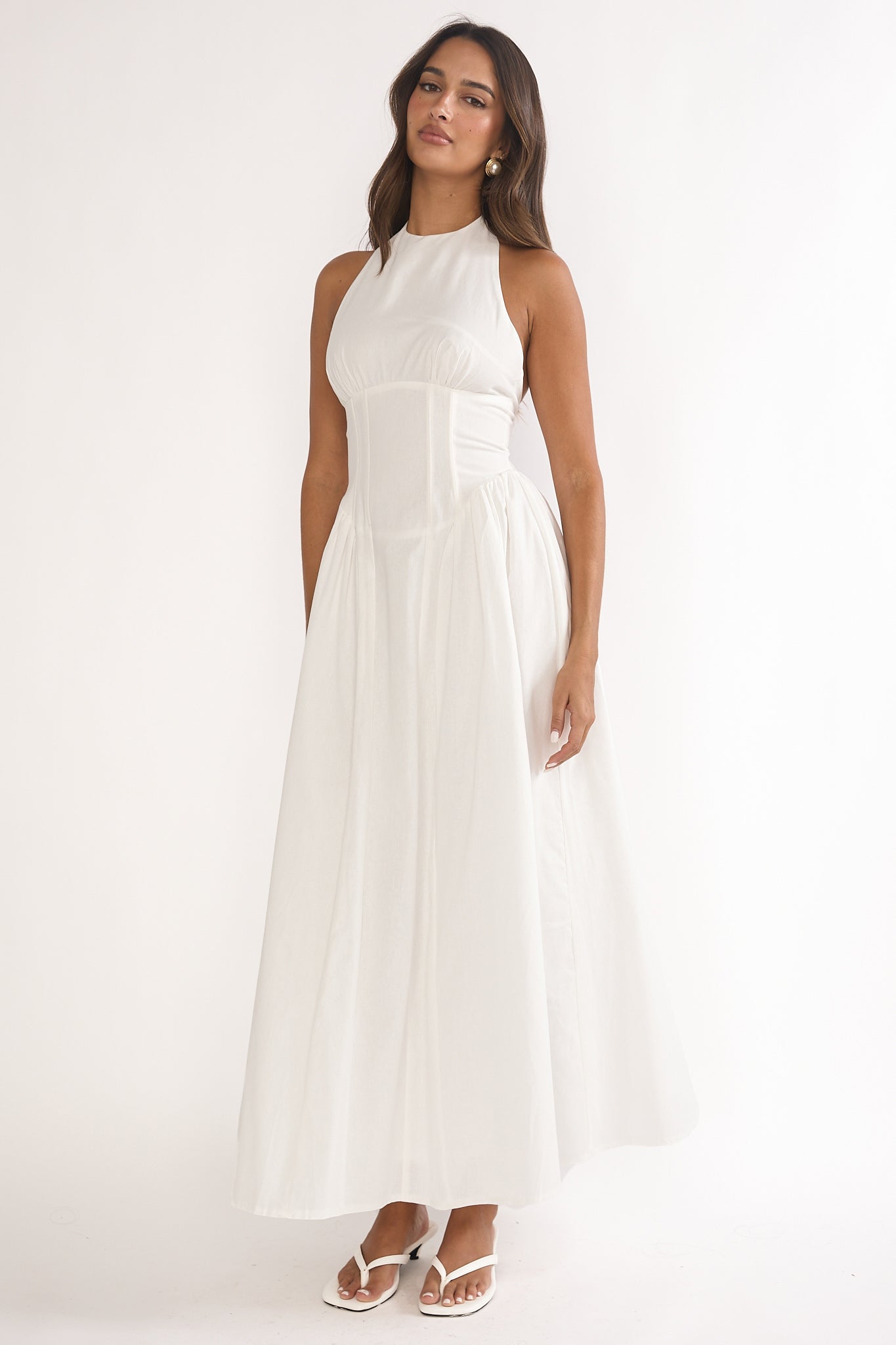 El Corazon High Halterneck Maxi Dress White-Maymioy