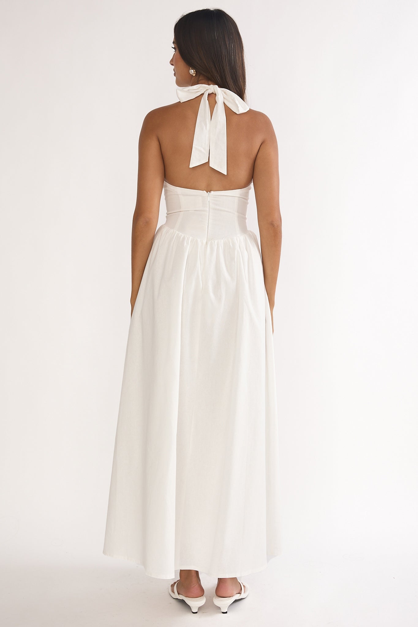 El Corazon High Halterneck Maxi Dress White-Maymioy