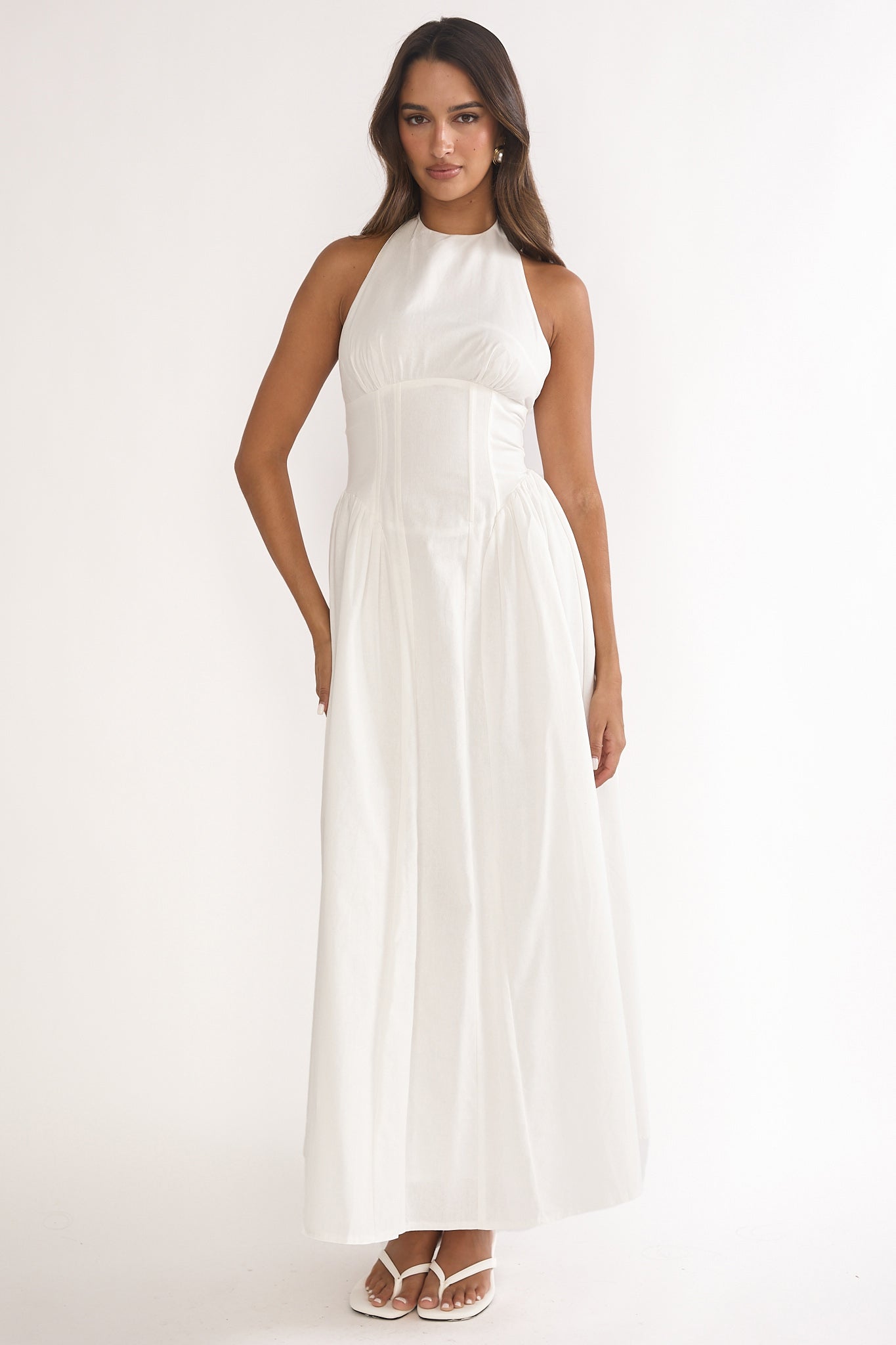 El Corazon High Halterneck Maxi Dress White-Maymioy