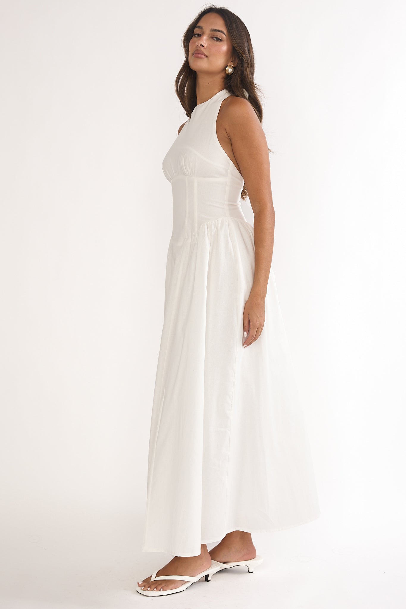 El Corazon High Halterneck Maxi Dress White-Maymioy
