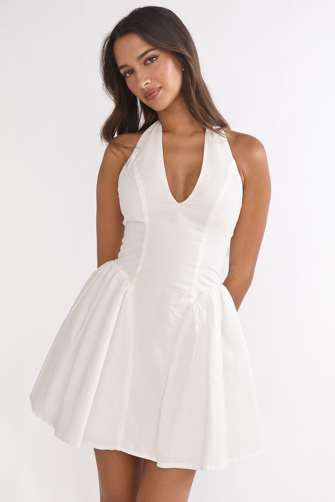 El Corazon Halterneck Mini Dress White-Maymioy