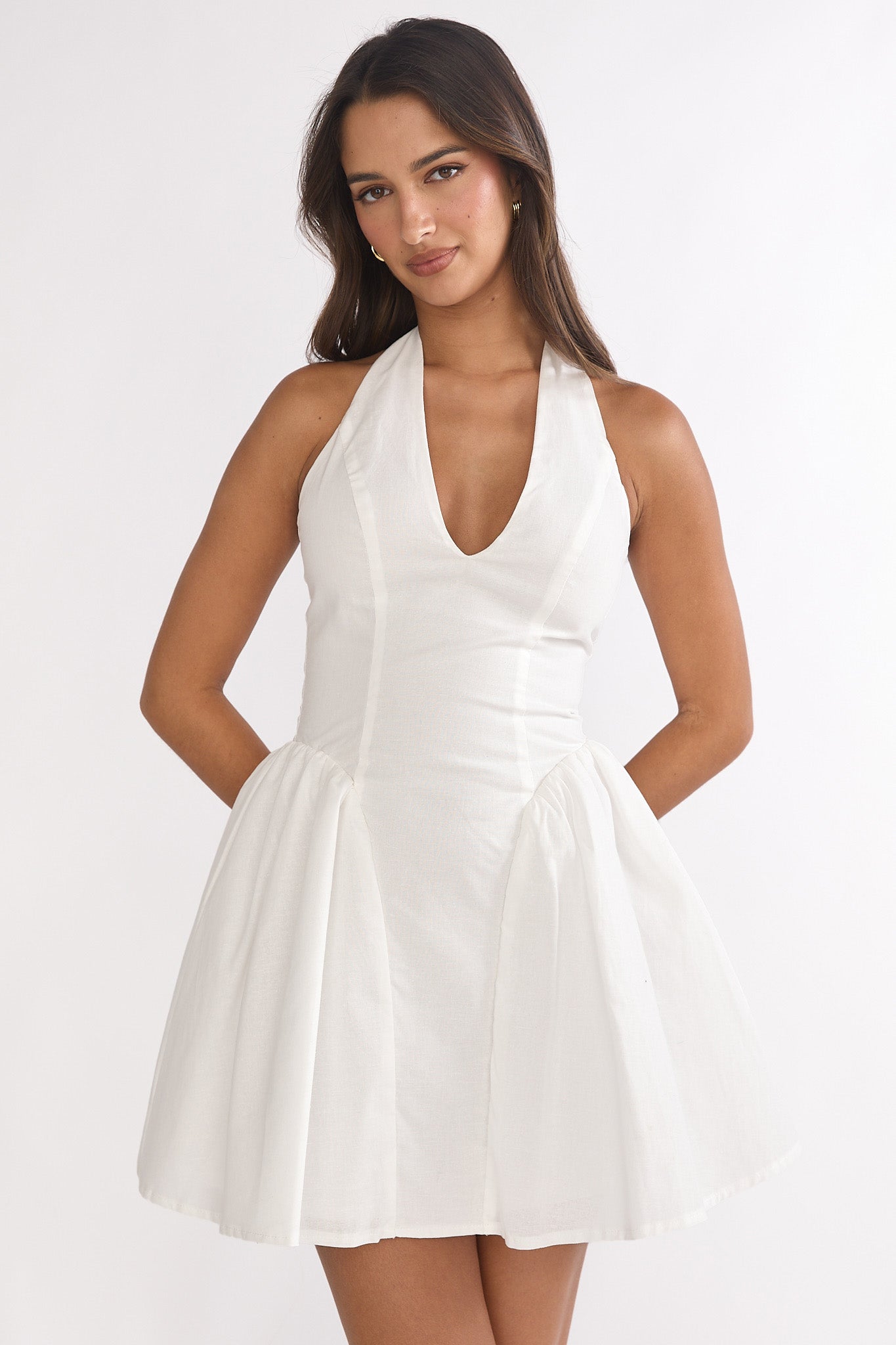 El Corazon Halterneck Mini Dress White-Maymioy
