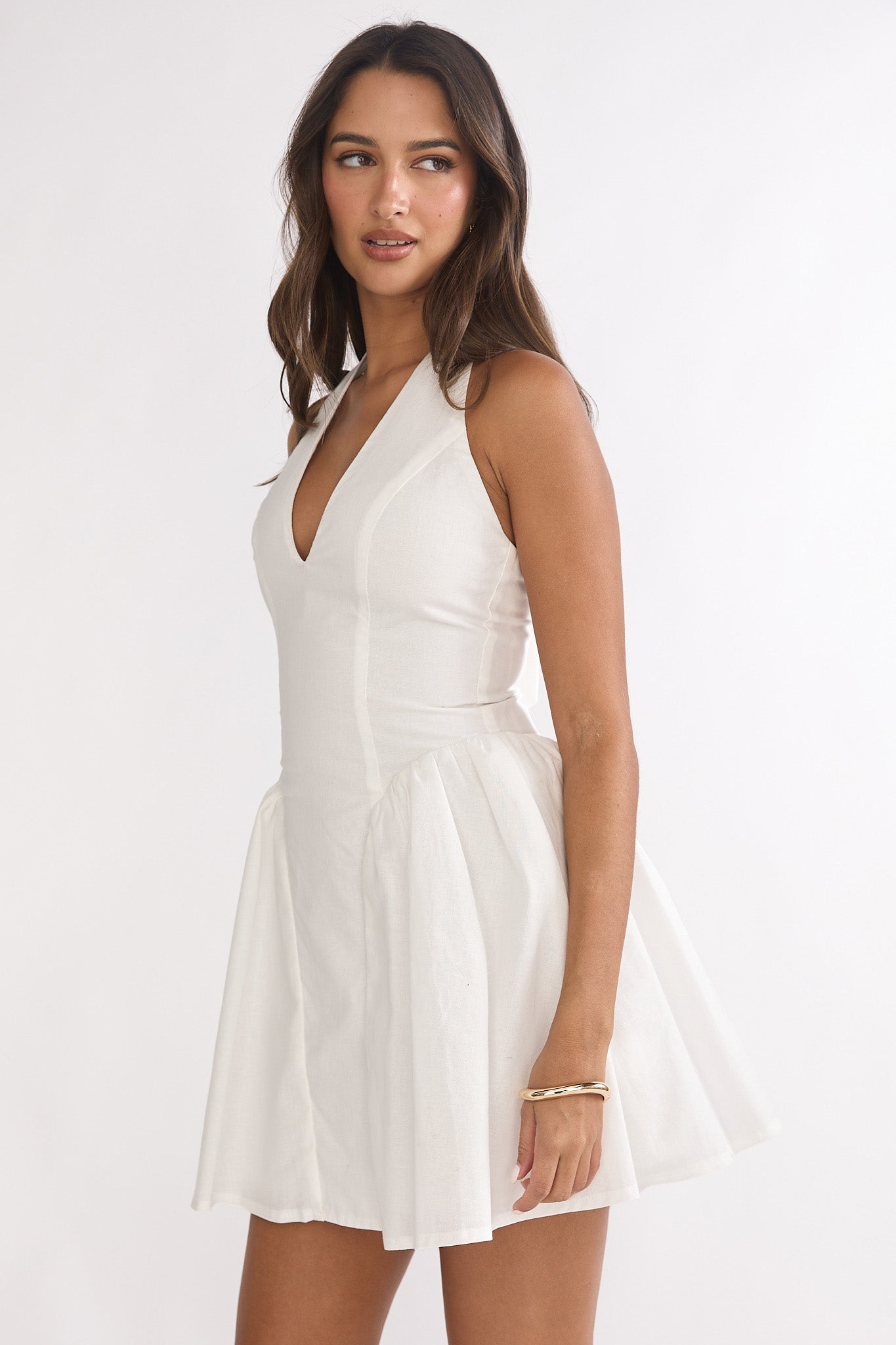 El Corazon Halterneck Mini Dress White-Maymioy