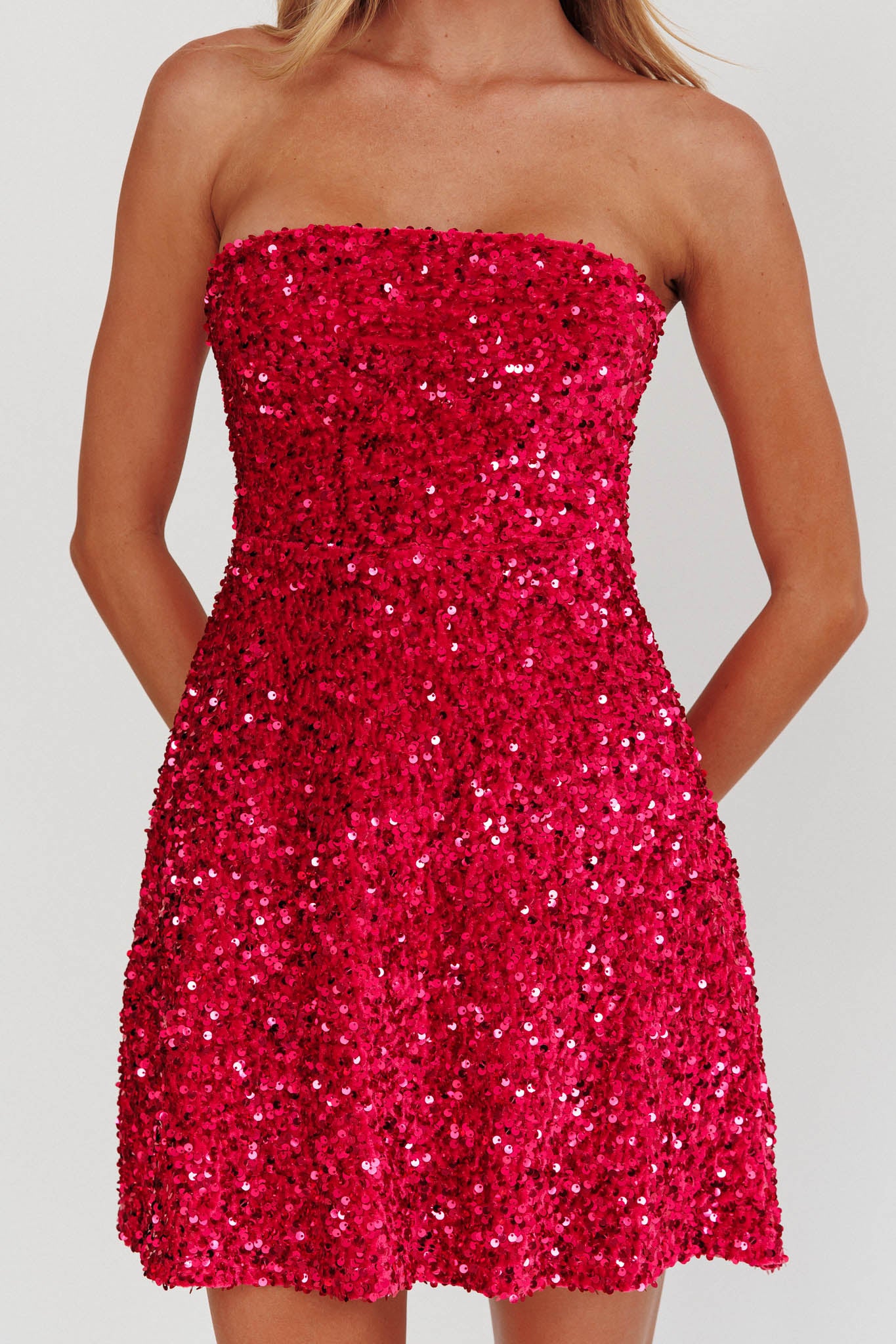 Heart To Heart Strapless Sequin Mini Dress Pink-Maymioy