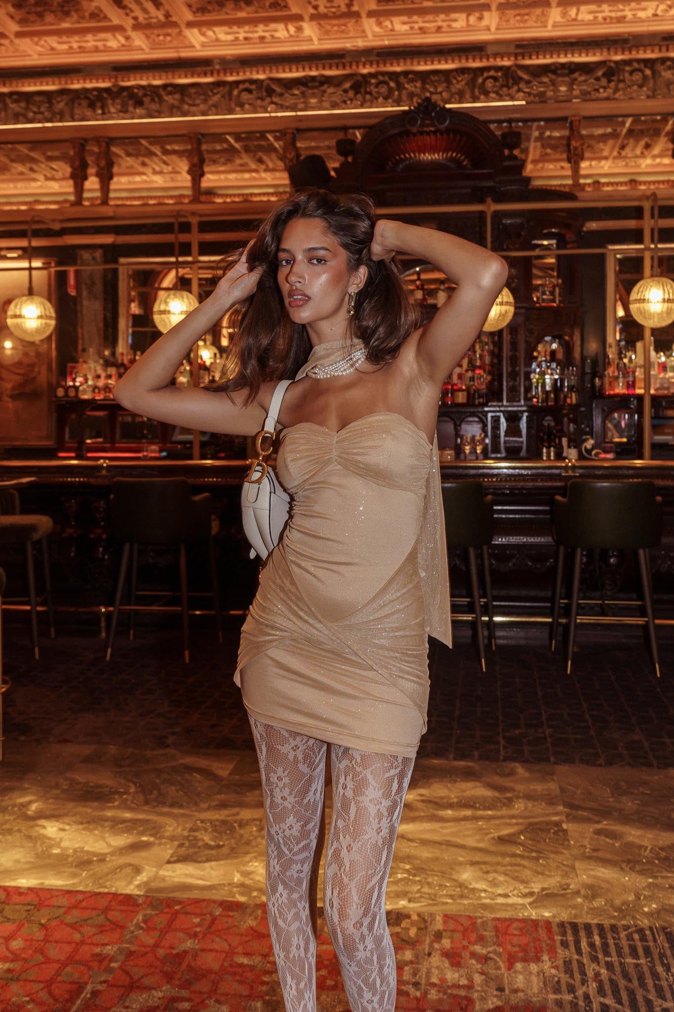 Elma Bandeau Neck Tie Mini Dress Gold-Maymioy