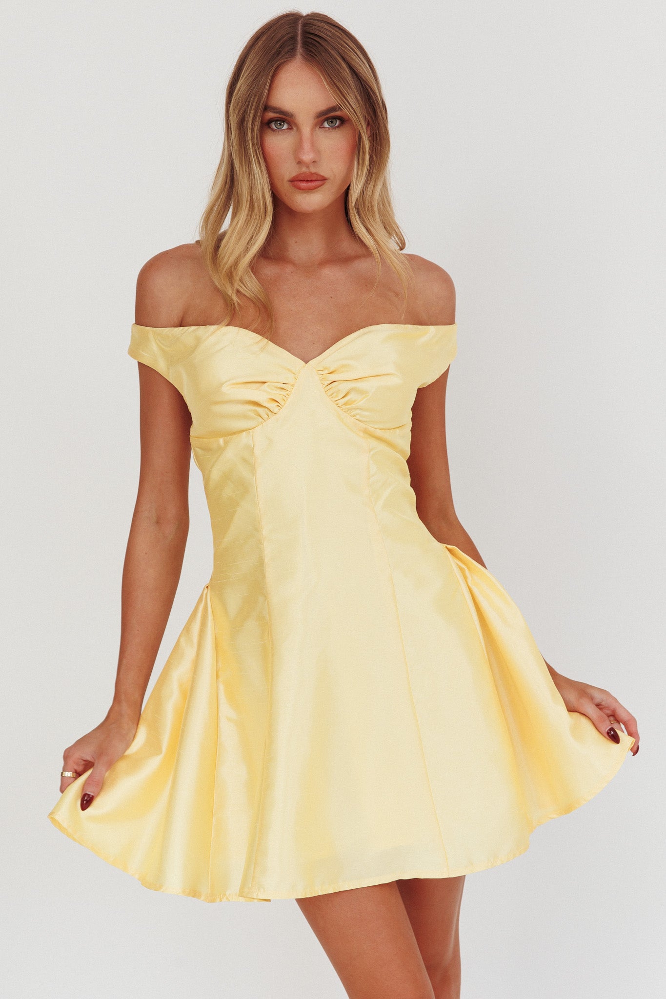Silver Sun Off-Shoulder Mini Dress Soft Butter-Maymioy