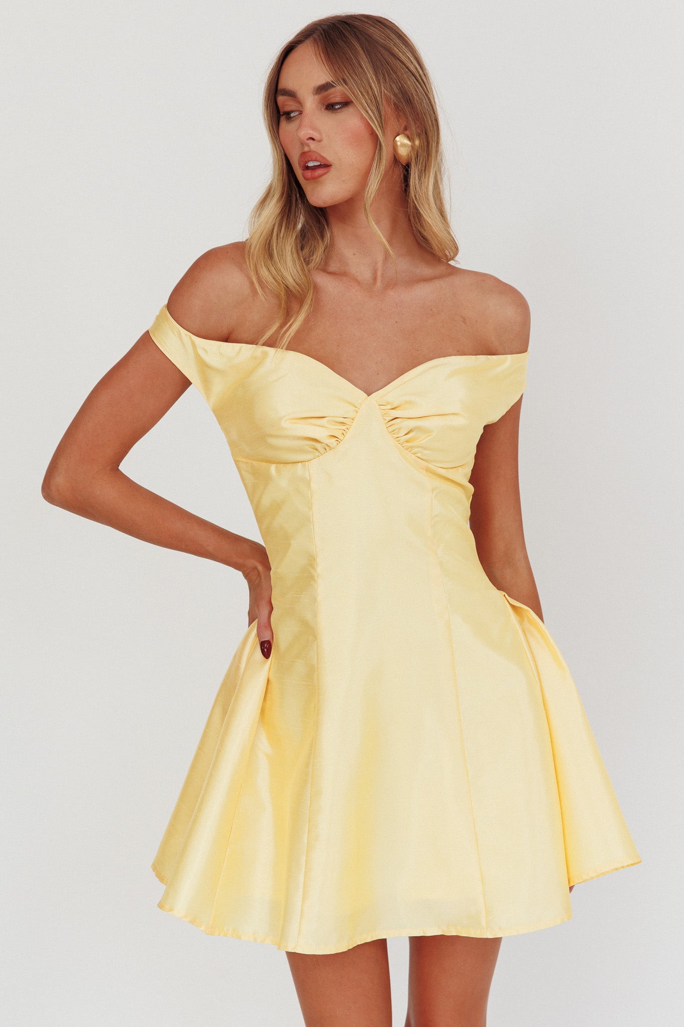 Silver Sun Off-Shoulder Mini Dress Soft Butter-Maymioy