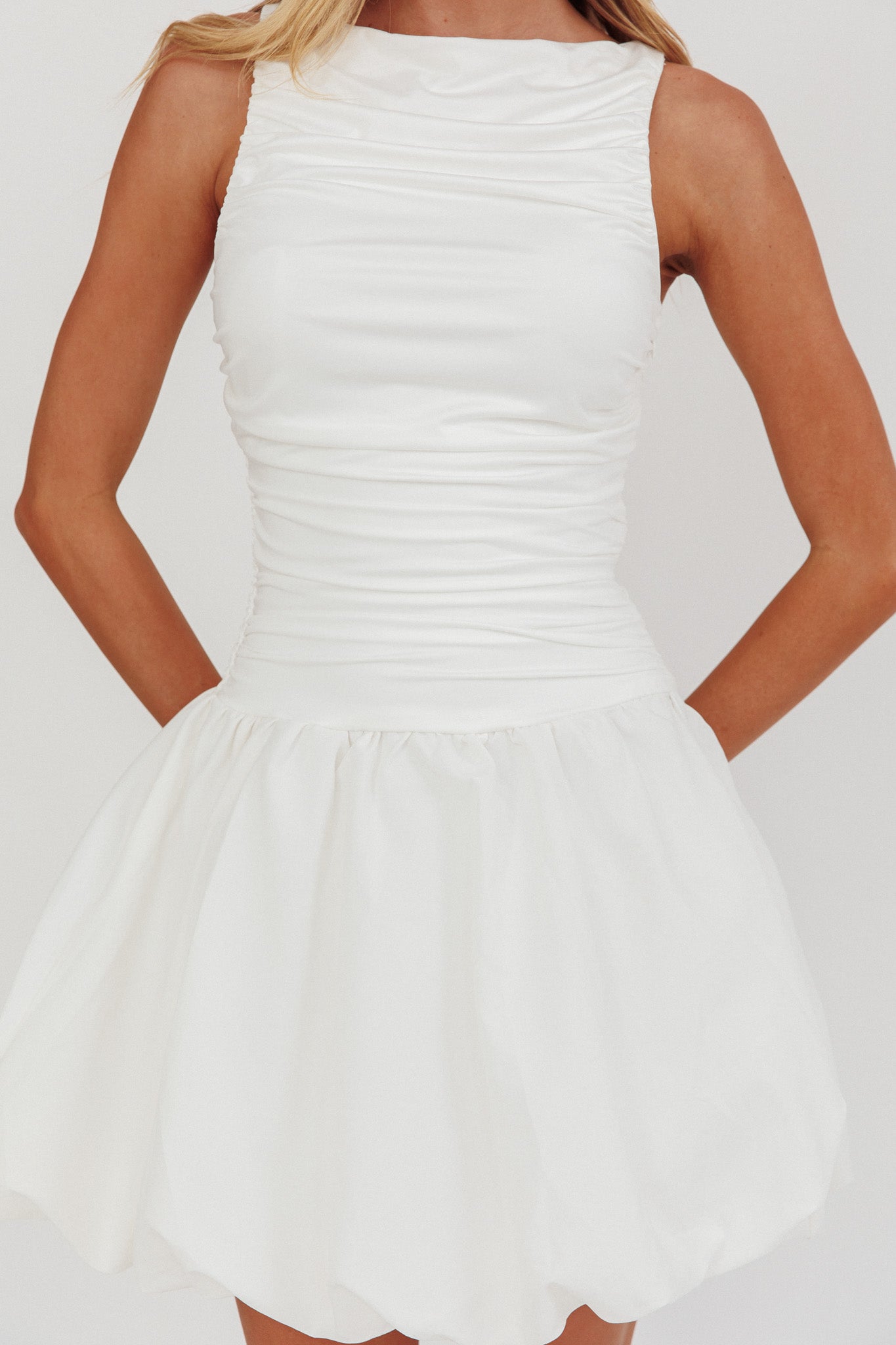 Dalayla Sleeveless Balloon Skirt Mini Dress White-Maymioy