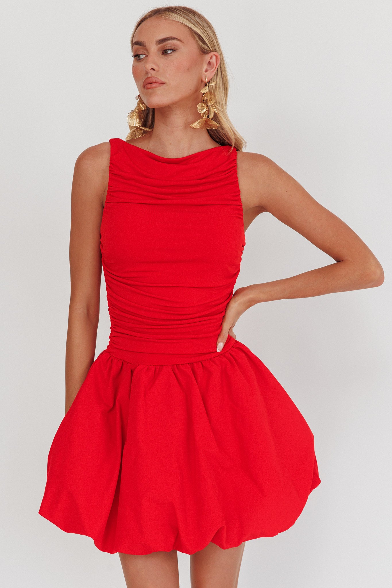 Dalayla Sleeveless Balloon Skirt Mini Dress Red-Maymioy
