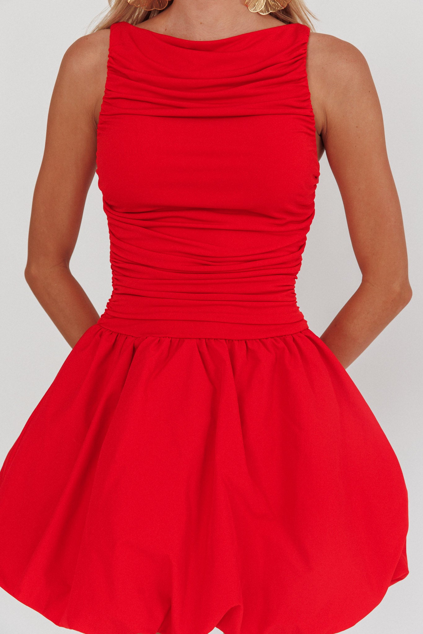 Dalayla Sleeveless Balloon Skirt Mini Dress Red-Maymioy