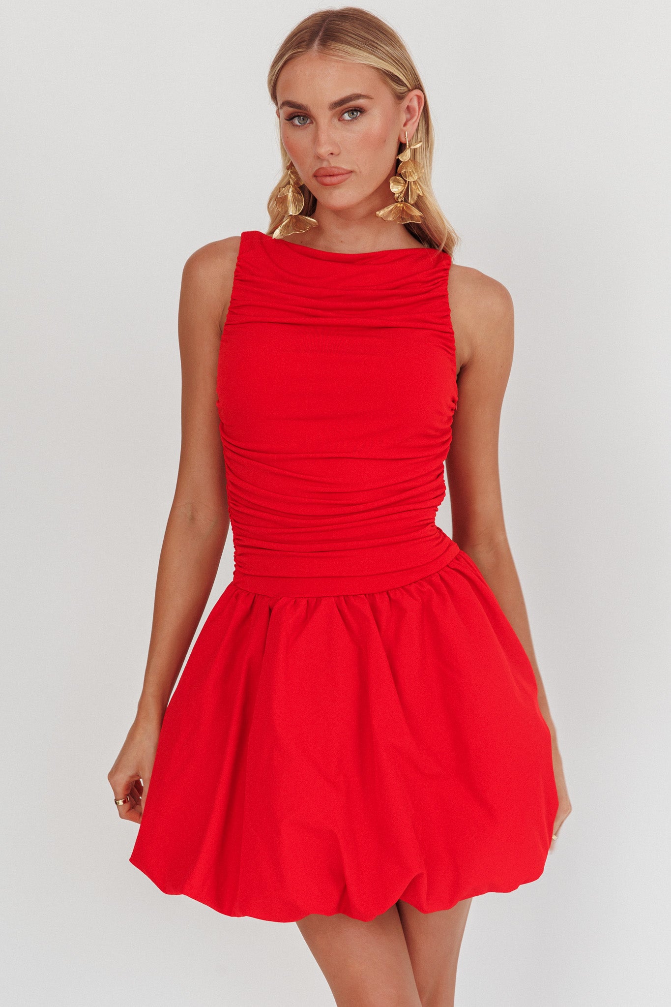 Dalayla Sleeveless Balloon Skirt Mini Dress Red-Maymioy