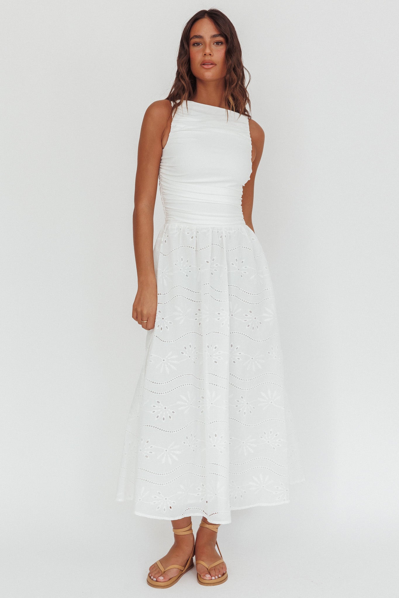 Dalayla Sleeveless Eyelet Maxi Dress White-Maymioy