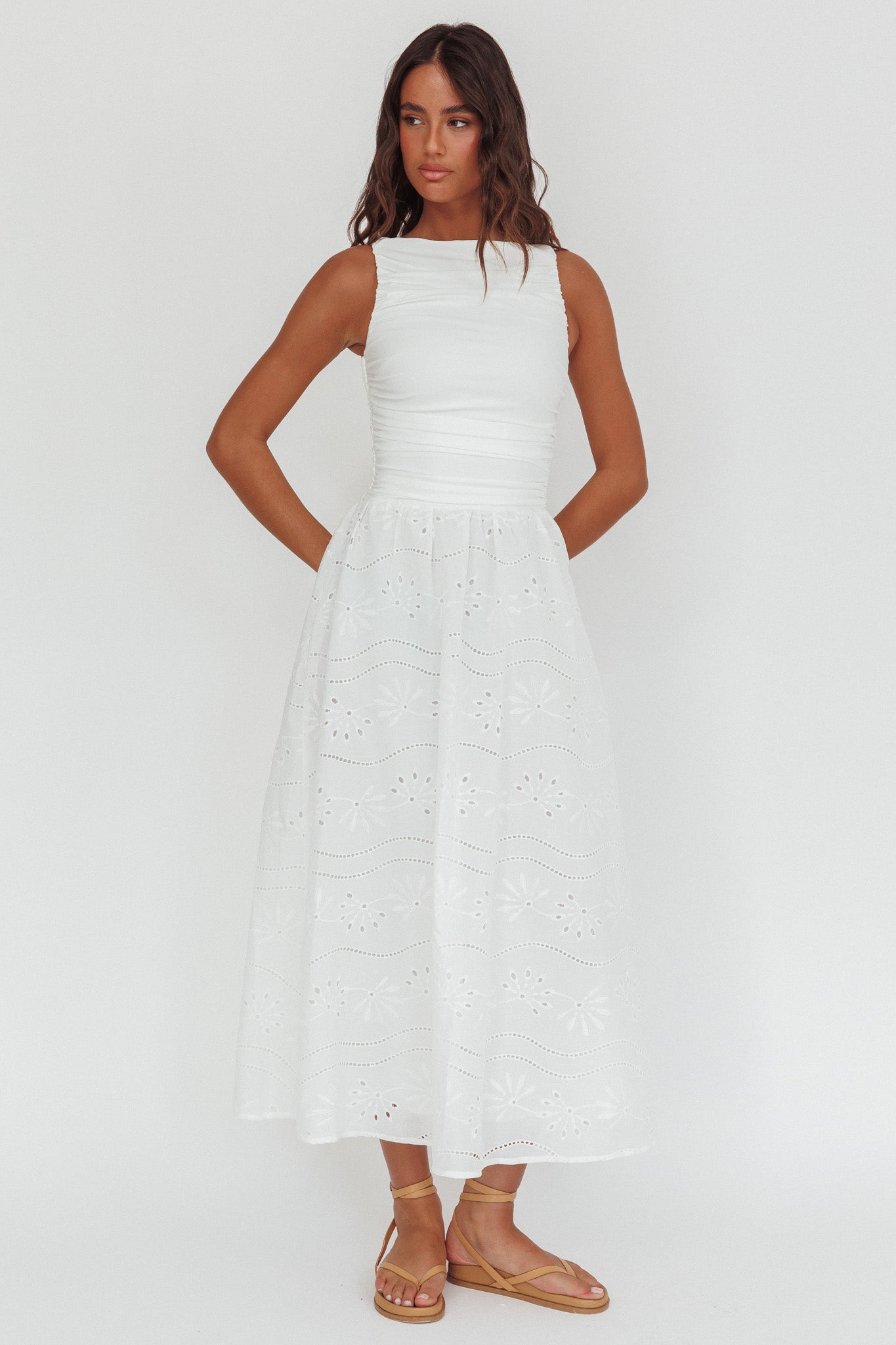 Dalayla Sleeveless Eyelet Maxi Dress White-Maymioy