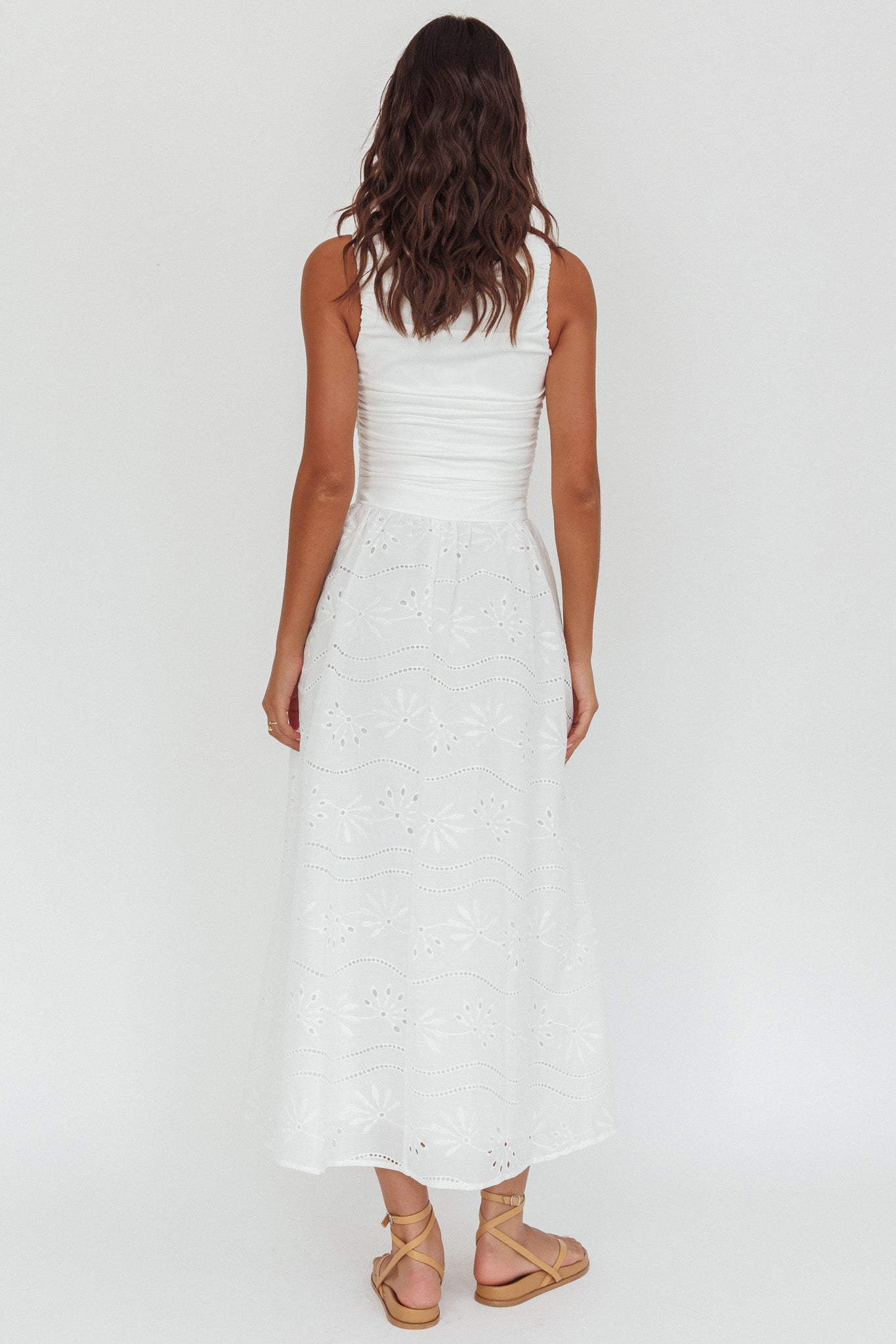 Dalayla Sleeveless Eyelet Maxi Dress White-Maymioy