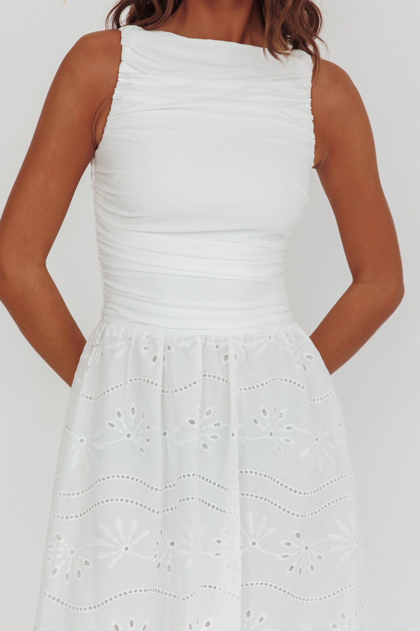 Dalayla Sleeveless Eyelet Maxi Dress White-Maymioy