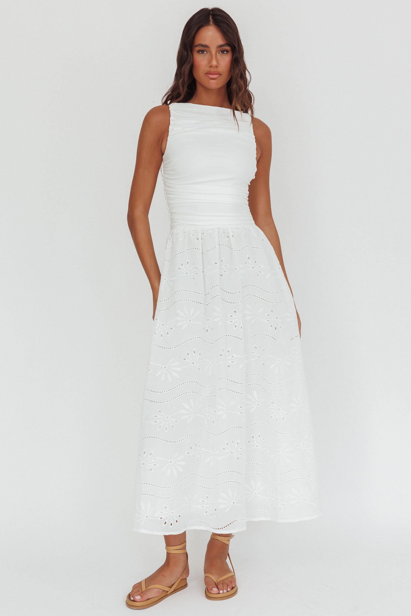 Dalayla Sleeveless Eyelet Maxi Dress White-Maymioy