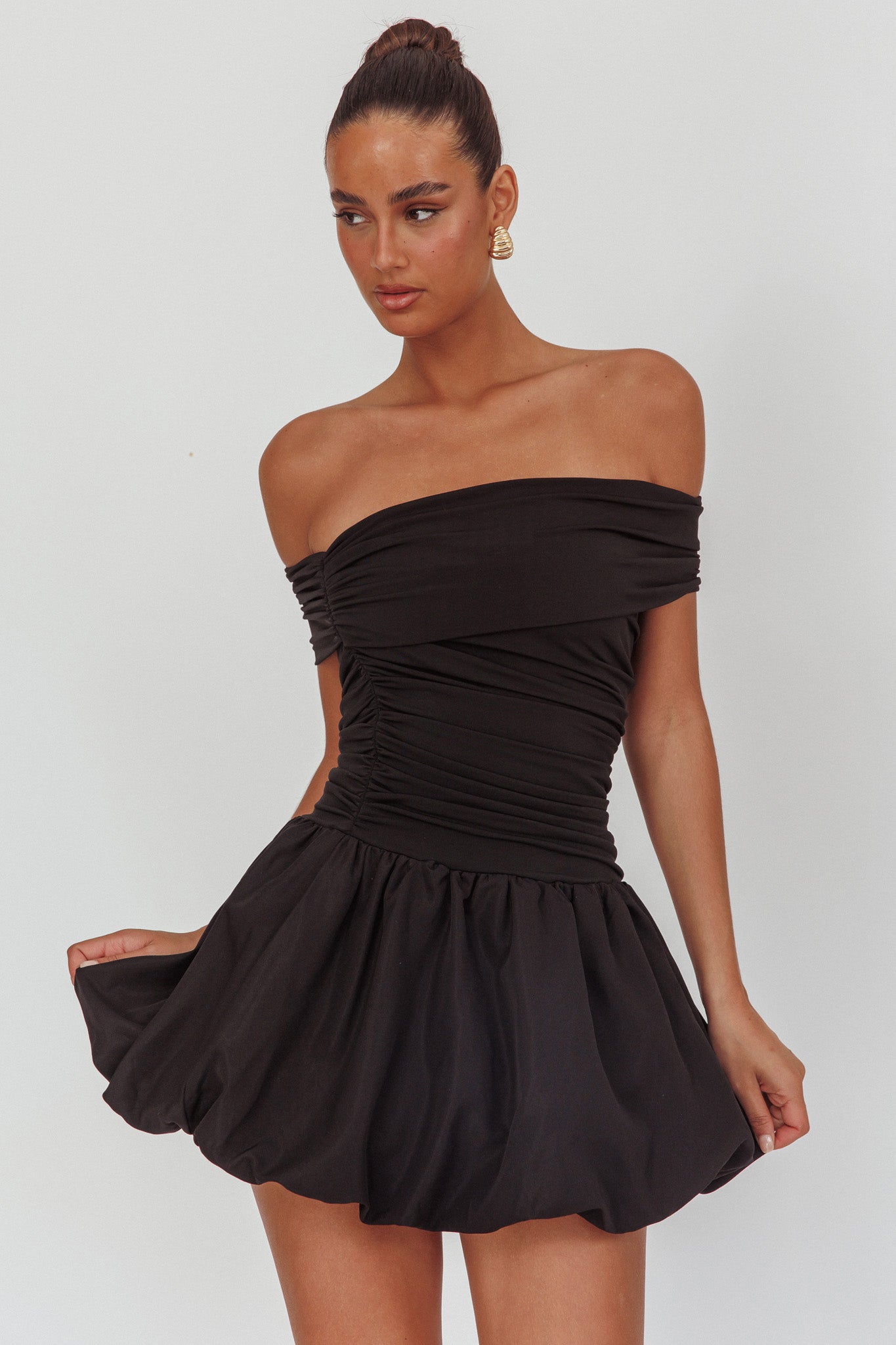 Dalayla Off-Shoulder Mini Dress Black-Maymioy