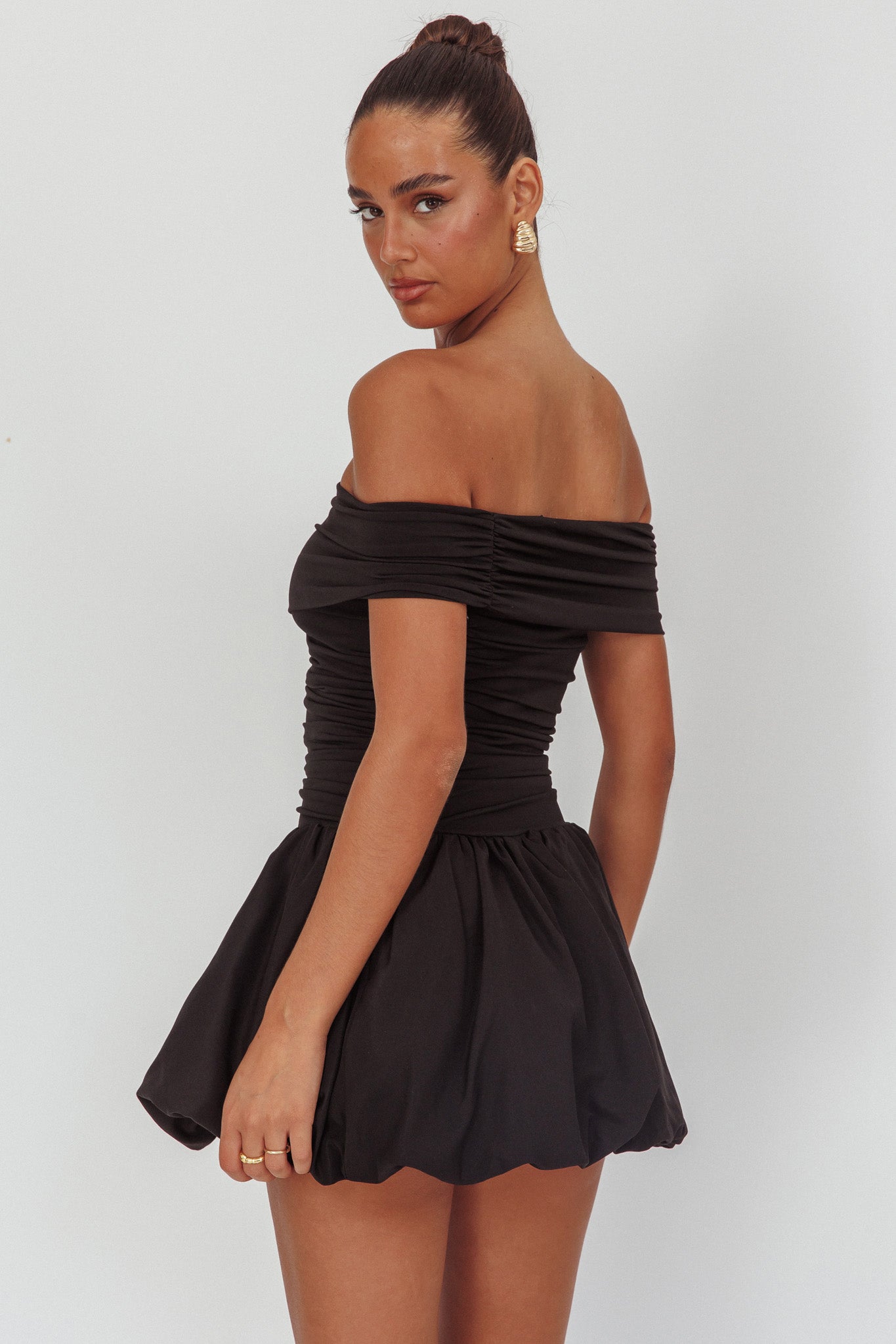 Dalayla Off-Shoulder Mini Dress Black-Maymioy