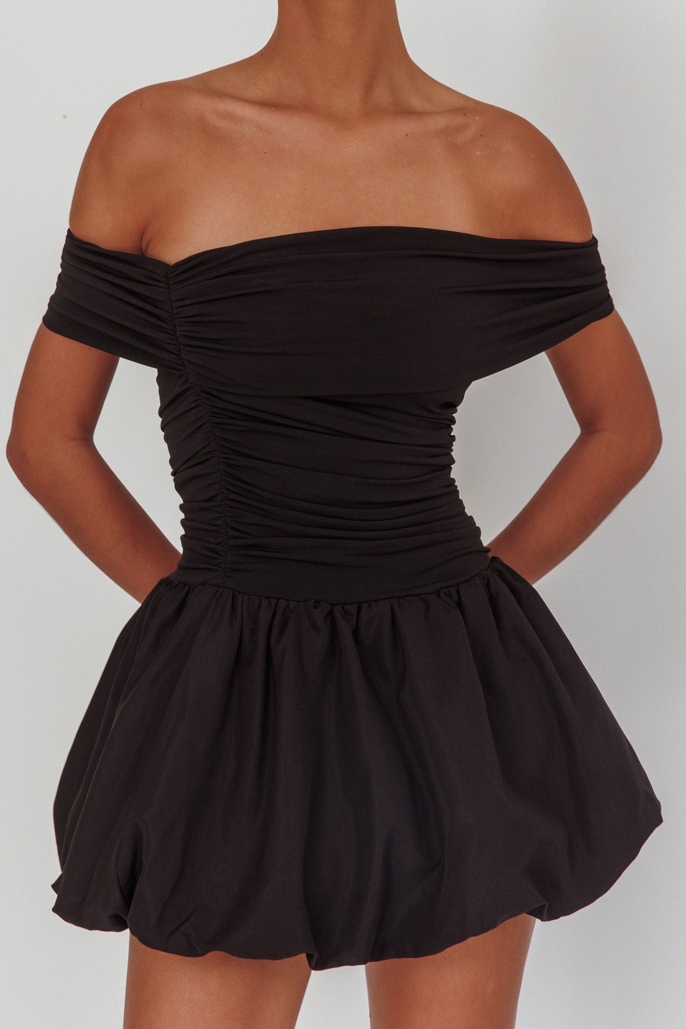 Dalayla Off-Shoulder Mini Dress Black-Maymioy