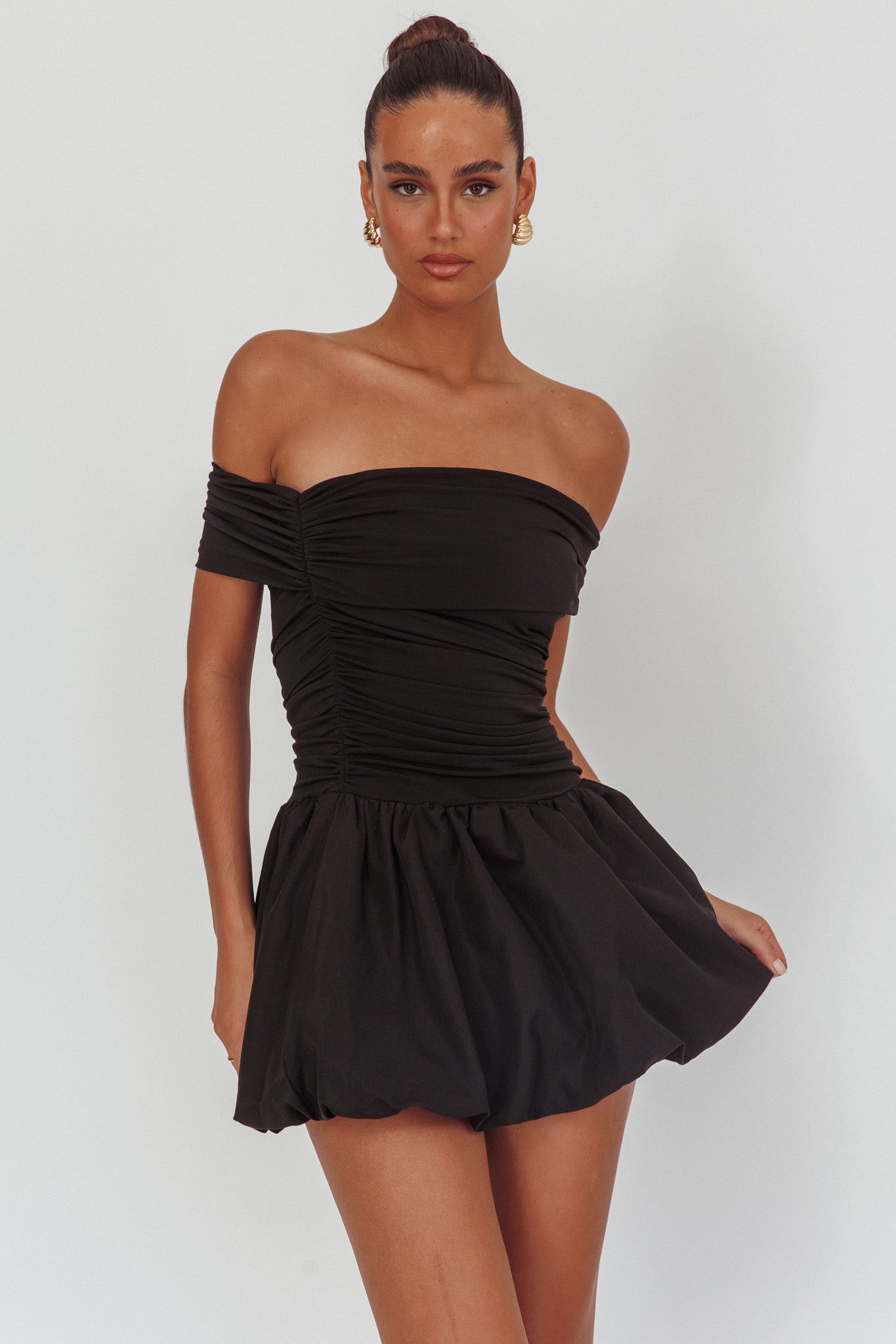 Dalayla Off-Shoulder Mini Dress Black-Maymioy