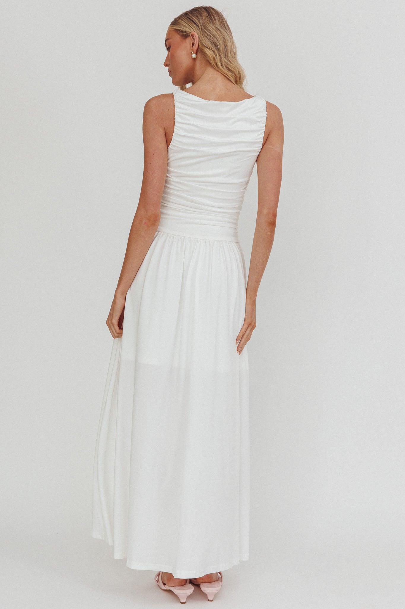 Dalayla Sleeveless Ruched Maxi Dress White-Maymioy