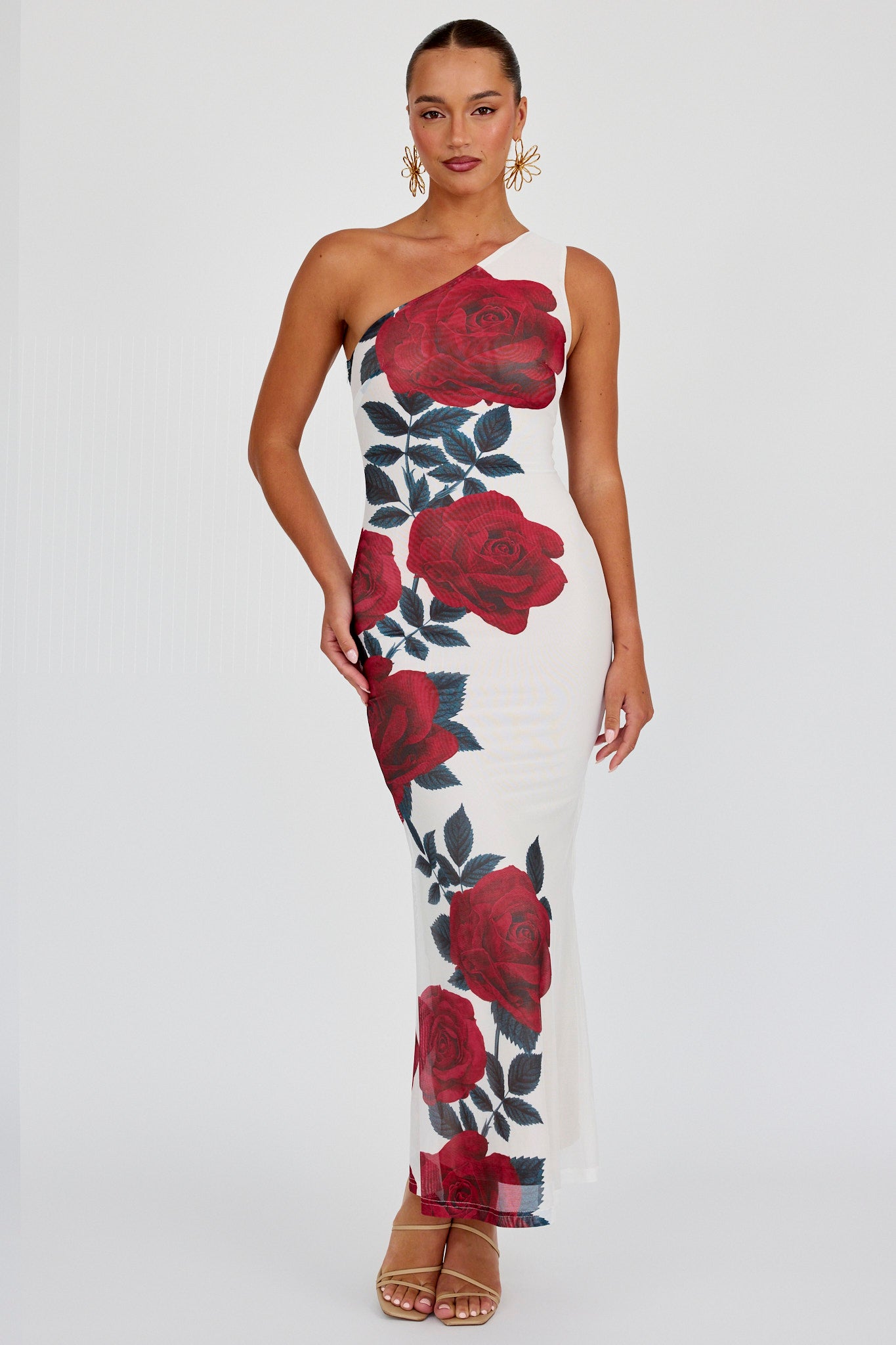 Desiree One Shoulder Mesh Maxi Dress Rose-Maymioy