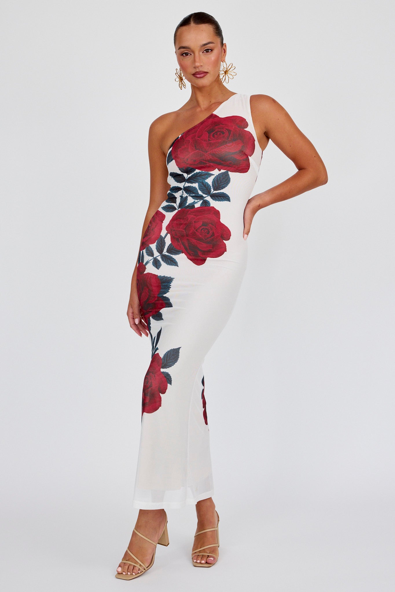 Desiree One Shoulder Mesh Maxi Dress Rose-Maymioy