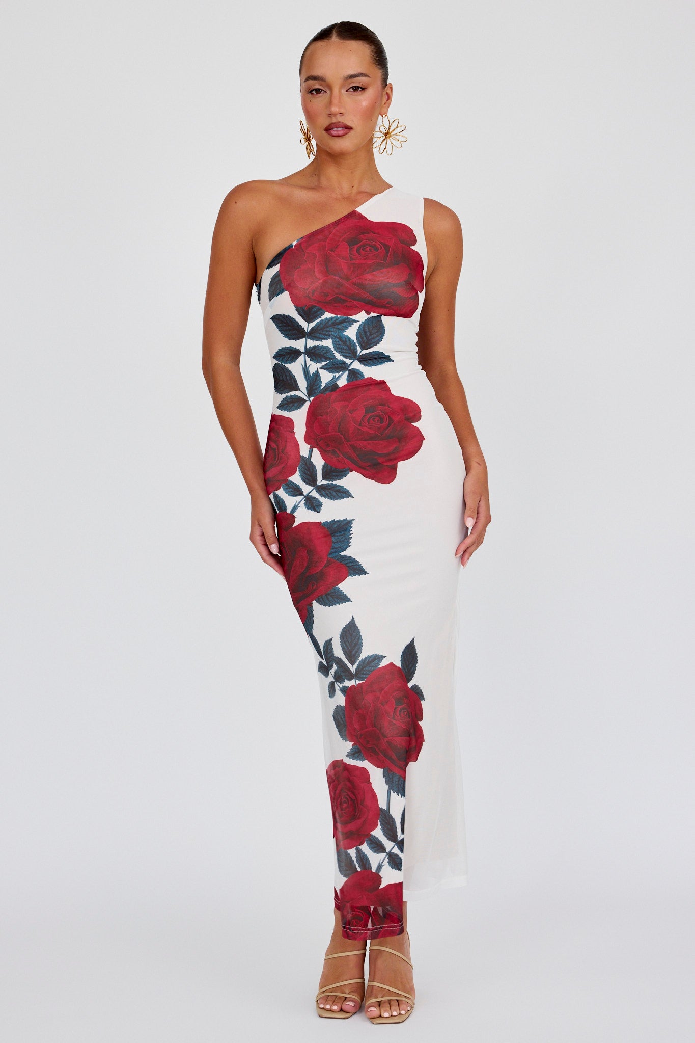Desiree One Shoulder Mesh Maxi Dress Rose-Maymioy