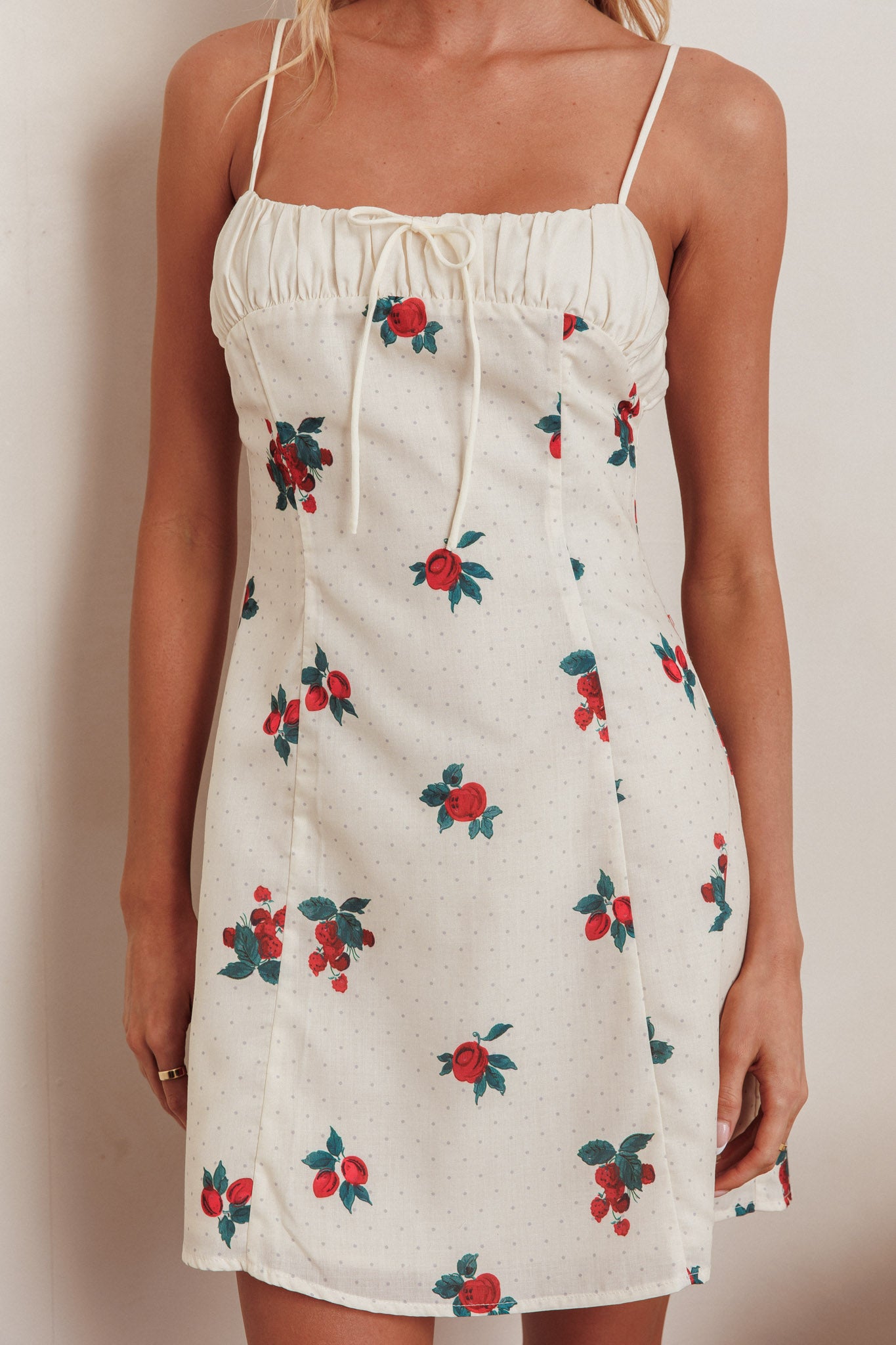 Clara Gathered Bust Mini Dress Rose Beige-Maymioy